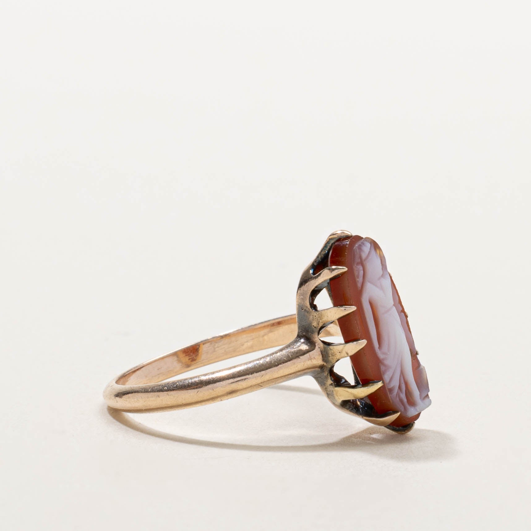 10k Marquise Cabochon Agate Cameo Ring | 2.00ct | SZ 7.25