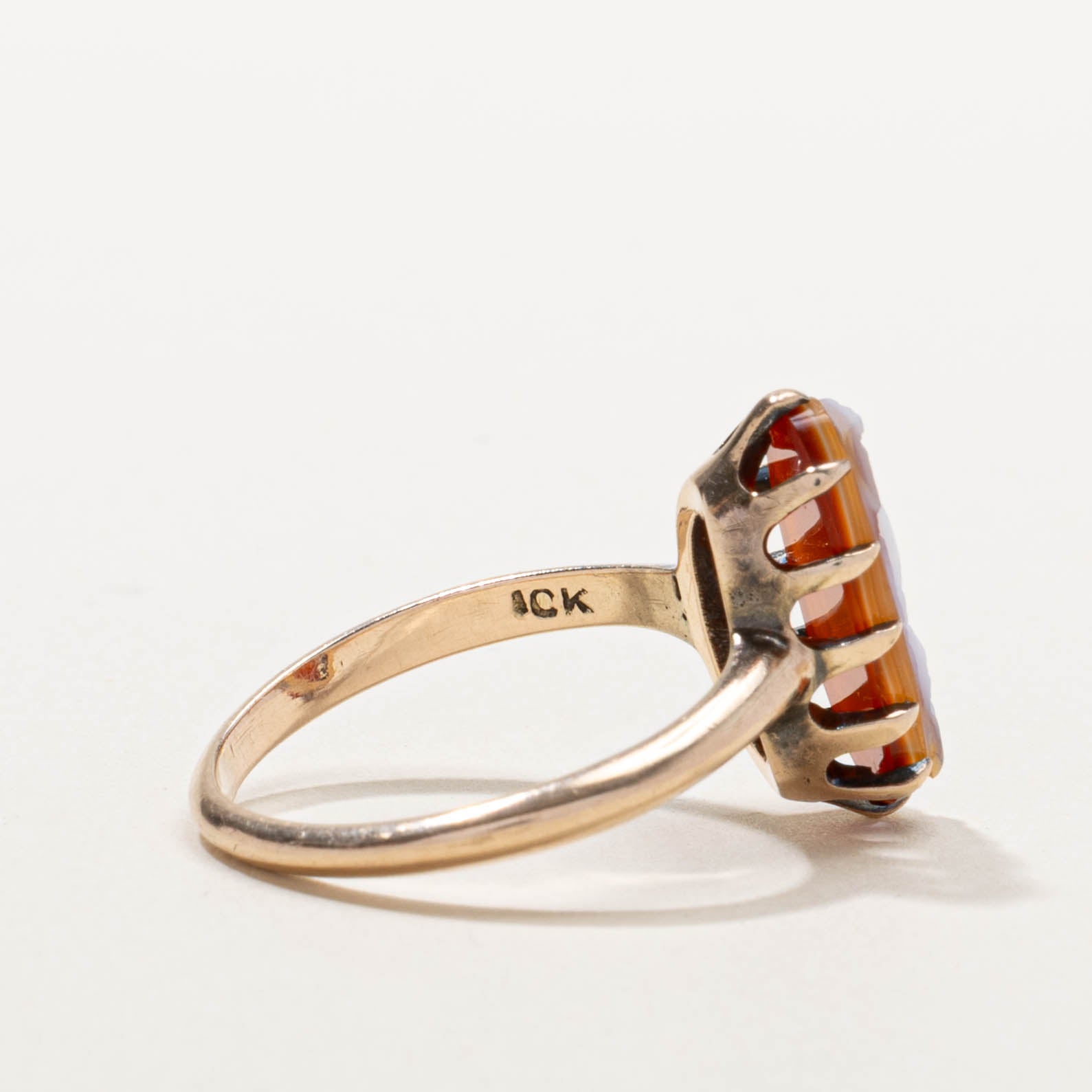 10k Marquise Cabochon Agate Cameo Ring | 2.00ct | SZ 7.25