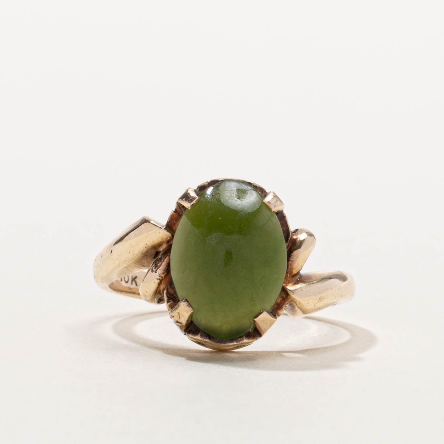 10k Solitaire Nephrite Jade Bypass Ring | 2.80ct | SZ 5