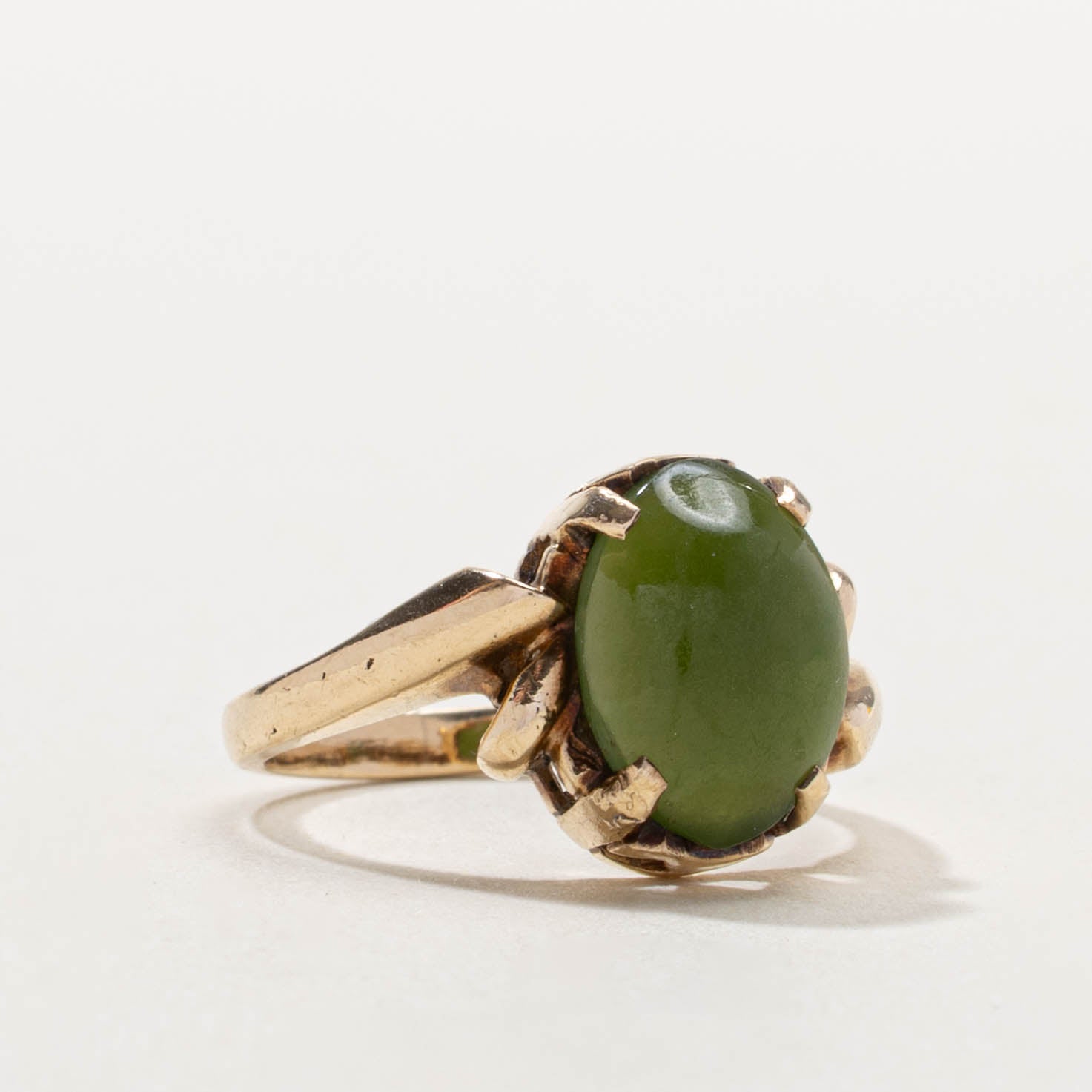 10k Solitaire Nephrite Jade Bypass Ring | 2.80ct | SZ 5