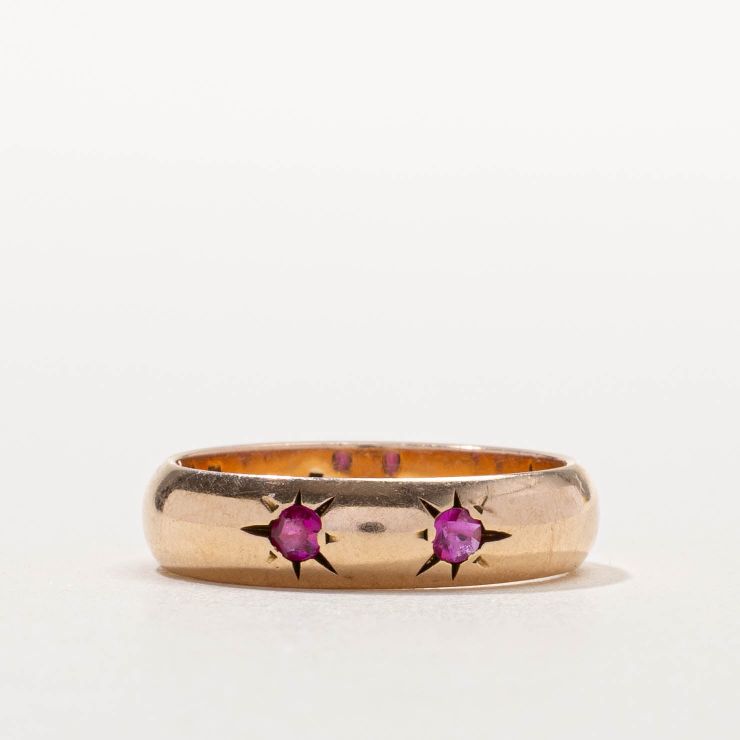 1970 Kiev Two Stone Star Set Synthetic Ruby Band | 0.10ctw | SZ 7.75