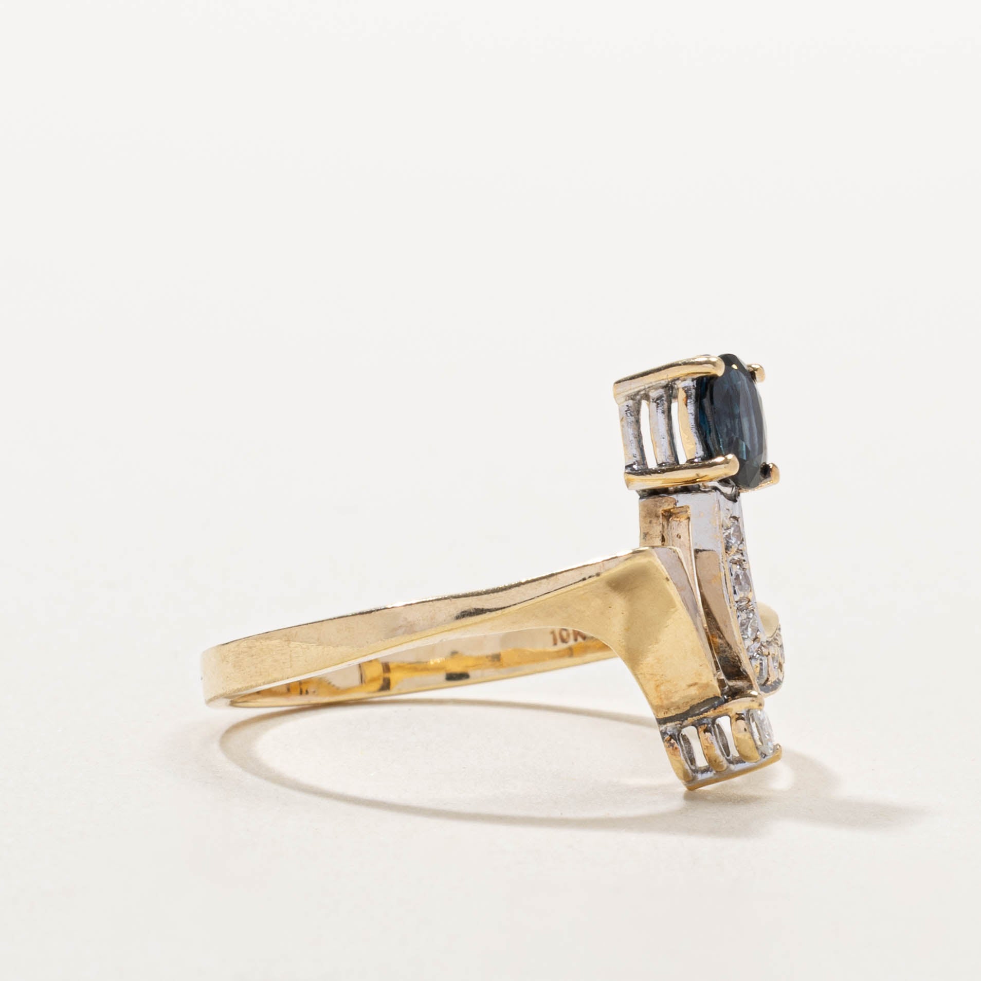 10k Sapphire & Diamond Geometric Bypass Ring | 0.65ct, 0.12ctw | SZ 9.75