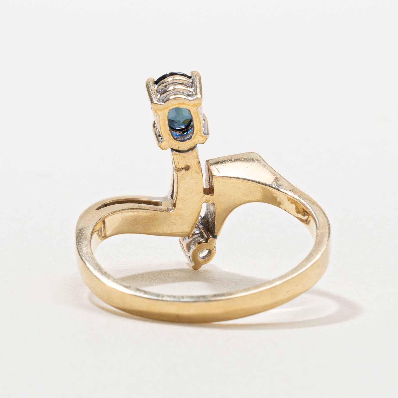 10k Sapphire & Diamond Geometric Bypass Ring | 0.65ct, 0.12ctw | SZ 9.75