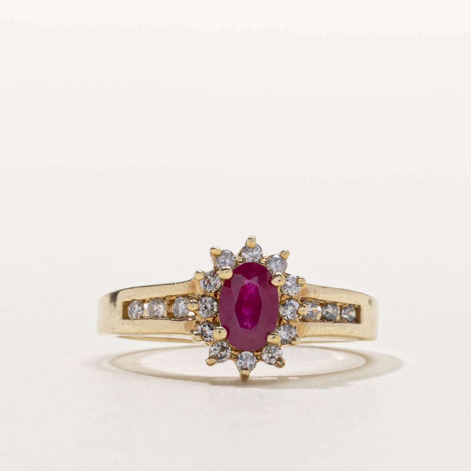 10k Oval Cut Ruby & Diamond Petal Halo Ring | 0.50ct, 0.24ctw | SZ 6.75