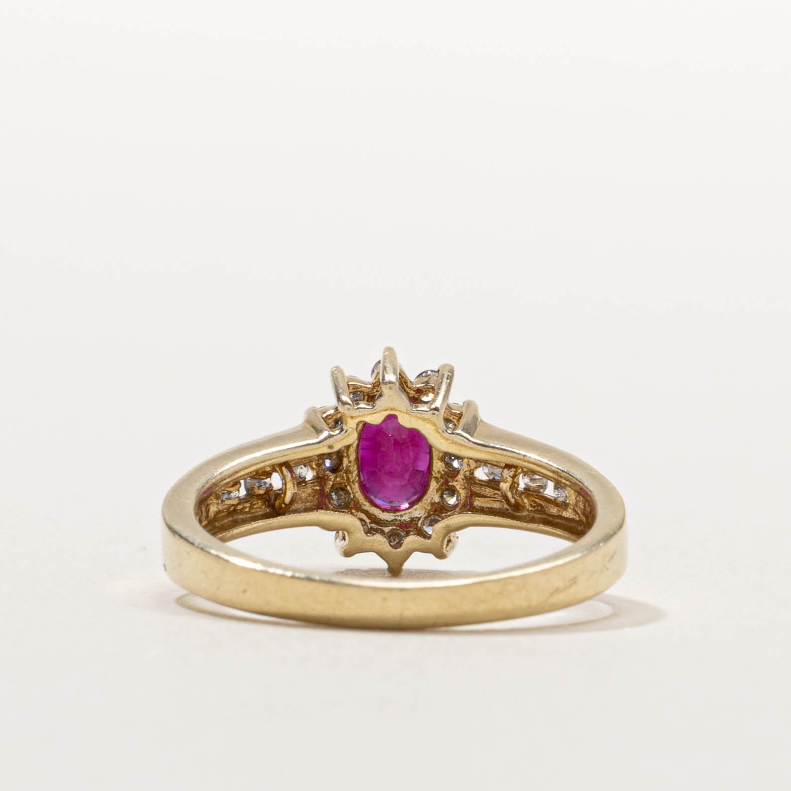 10k Oval Cut Ruby & Diamond Petal Halo Ring | 0.50ct, 0.24ctw | SZ 6.75