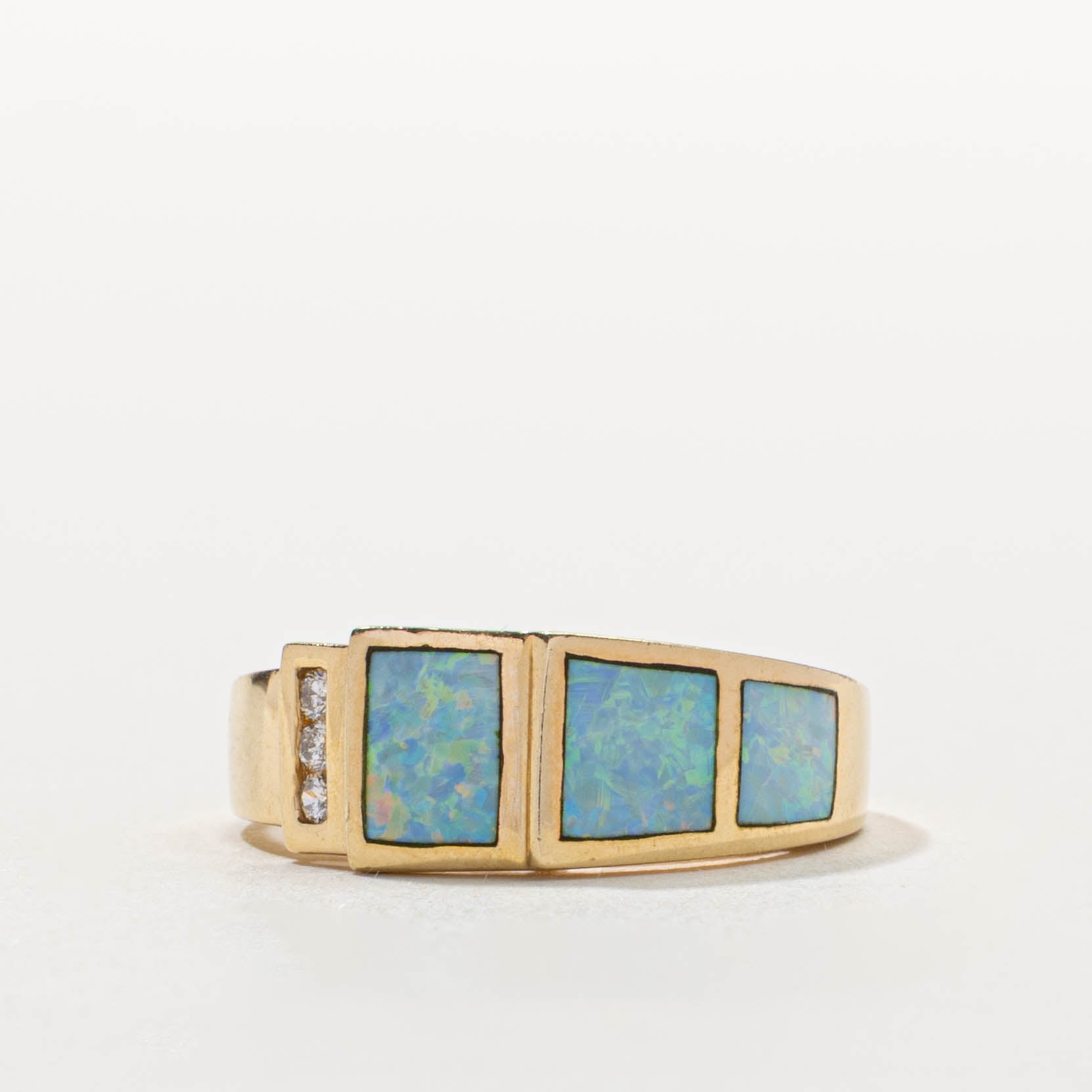 14k Opal Inlay & Diamond Accented Ring | 1.50ctw, 0.06ctw | SZ 7.5