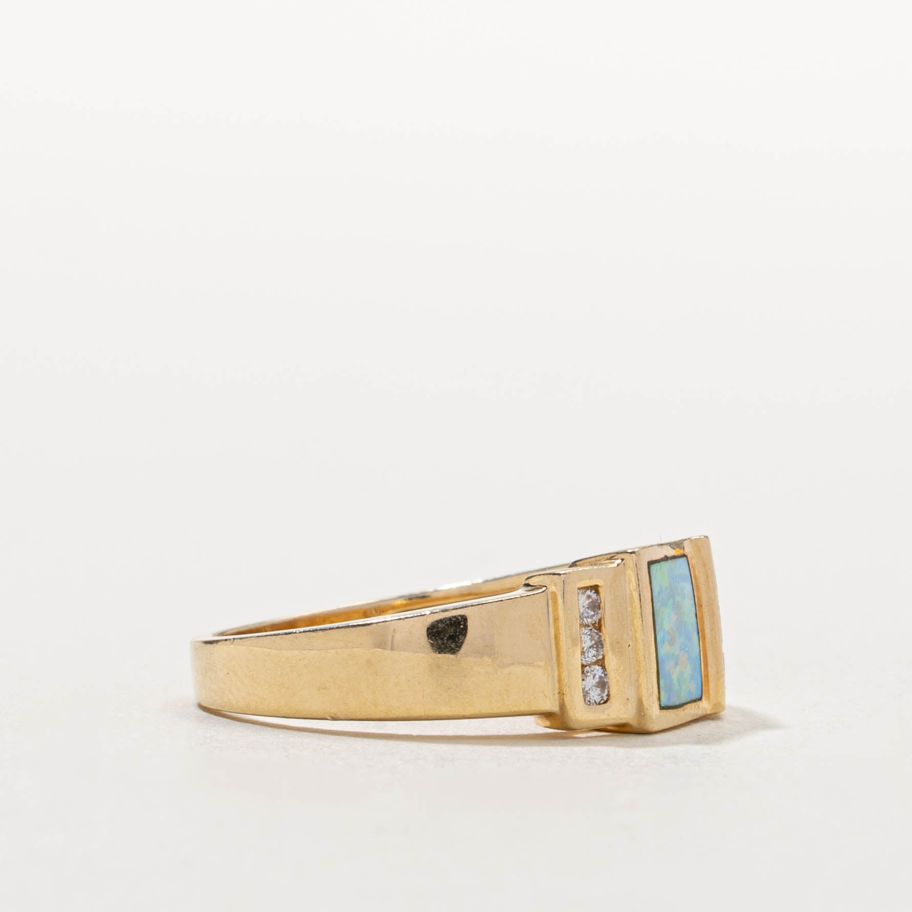 14k Opal Inlay & Diamond Accented Ring | 1.50ctw, 0.06ctw | SZ 7.5