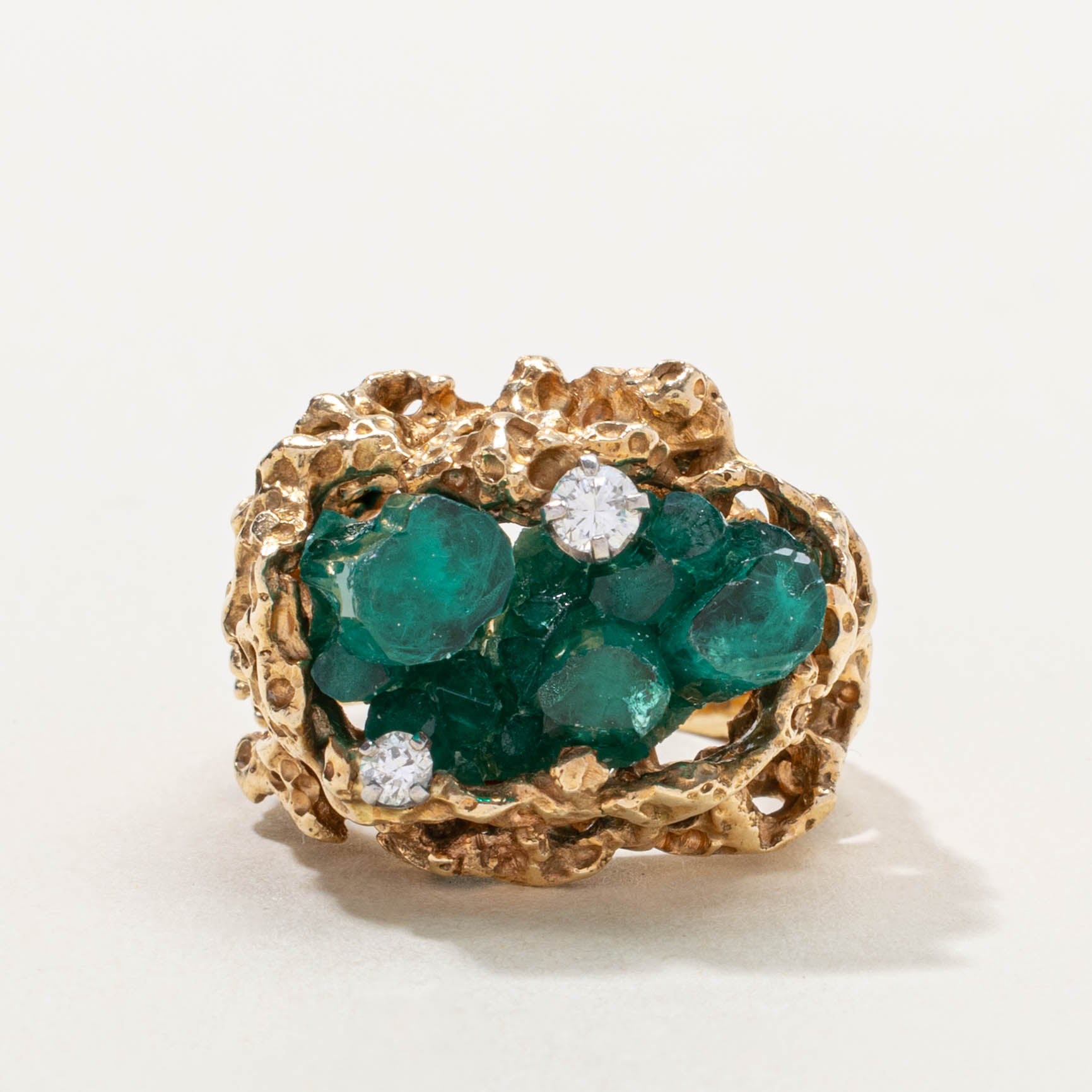 Synthetic Emerald Crystal & Diamond Cluster Cocktail Ring | 10.00ct, 0.15ctw | SZ 5.75