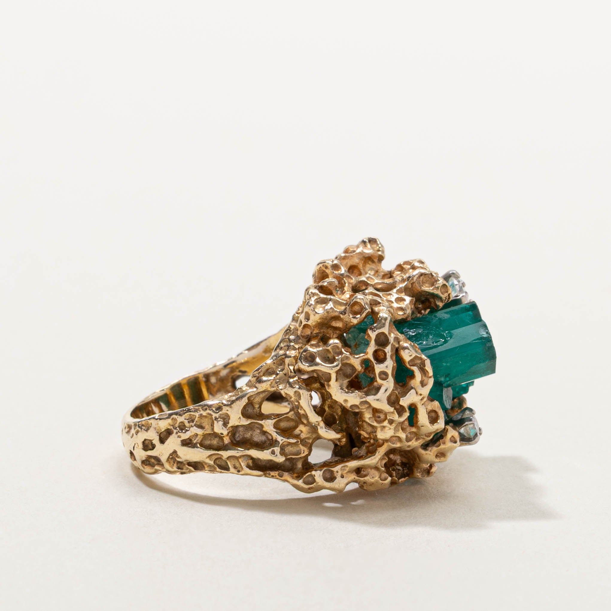 Synthetic Emerald Crystal & Diamond Cluster Cocktail Ring | 10.00ct, 0.15ctw | SZ 5.75