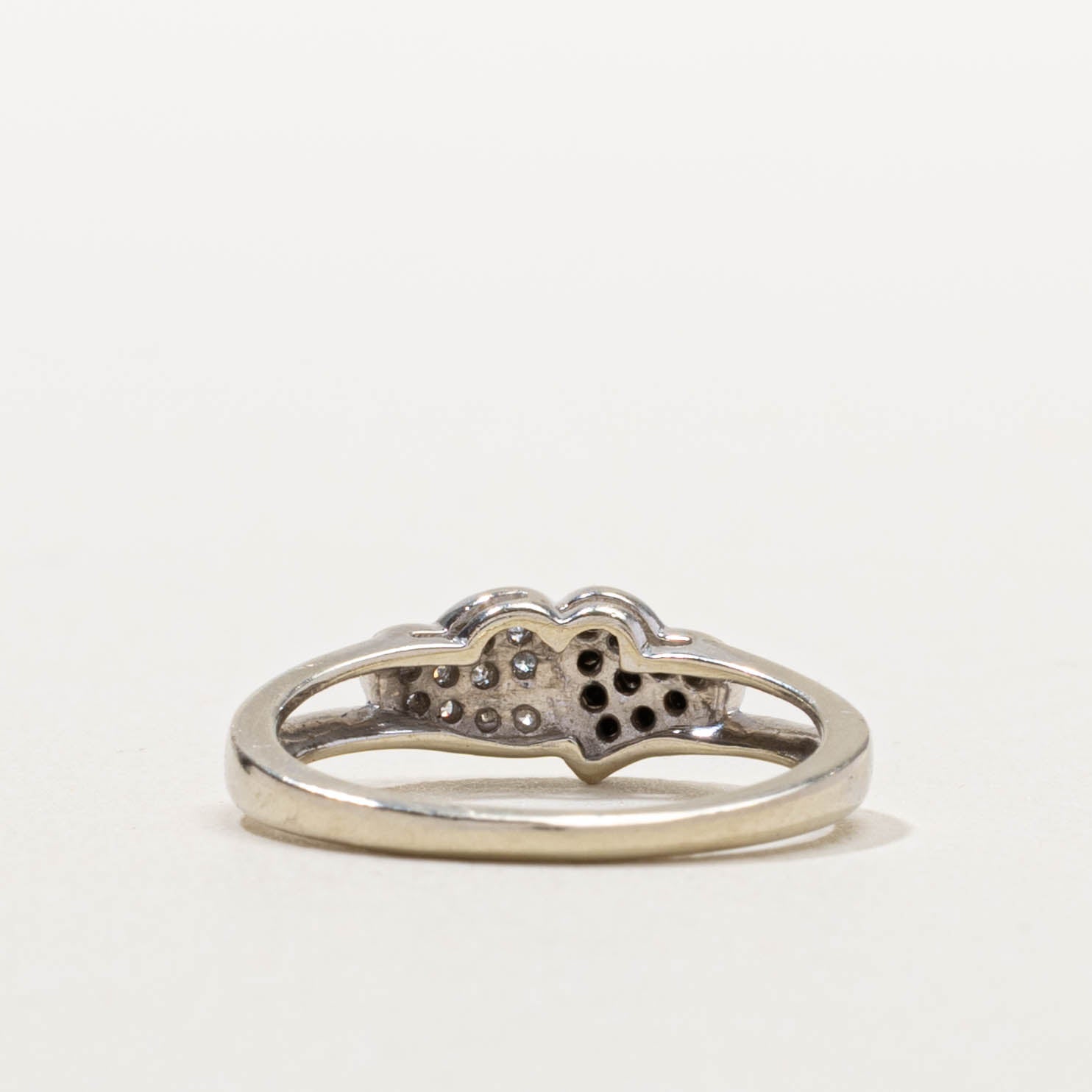 10k Black & White Diamond Double Heart Ring | 0.10ctw | SZ 4.25