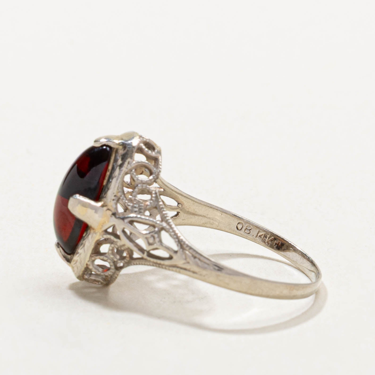 'O. B. Allan' Art Deco 14k Garnet Filigree Ring | 1.60ct | SZ 5.5