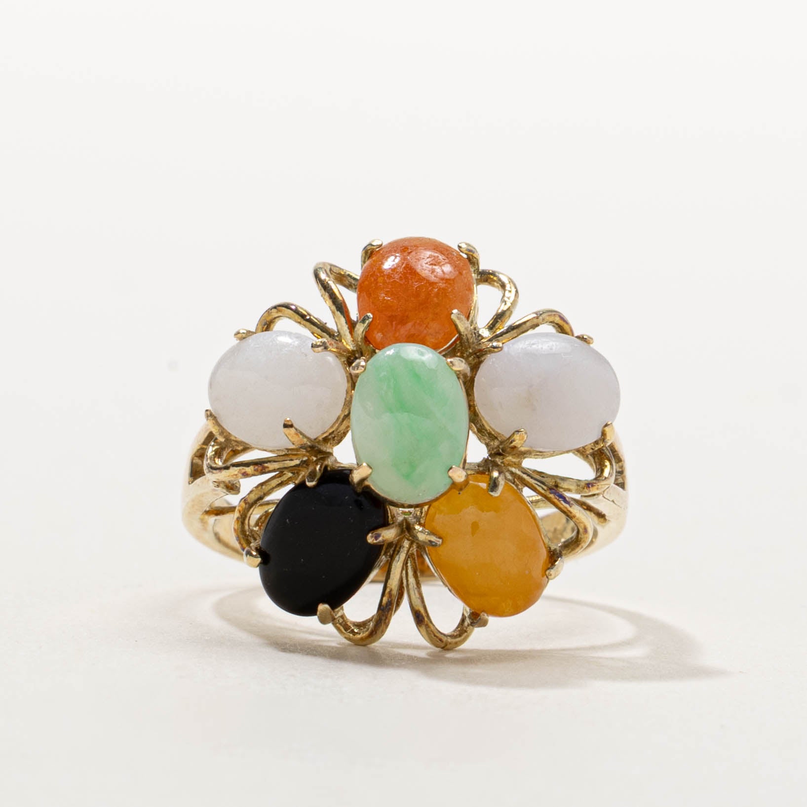 14k Multi Colour Jadeite Cluster Ring | 6.00ctw | SZ 6.5