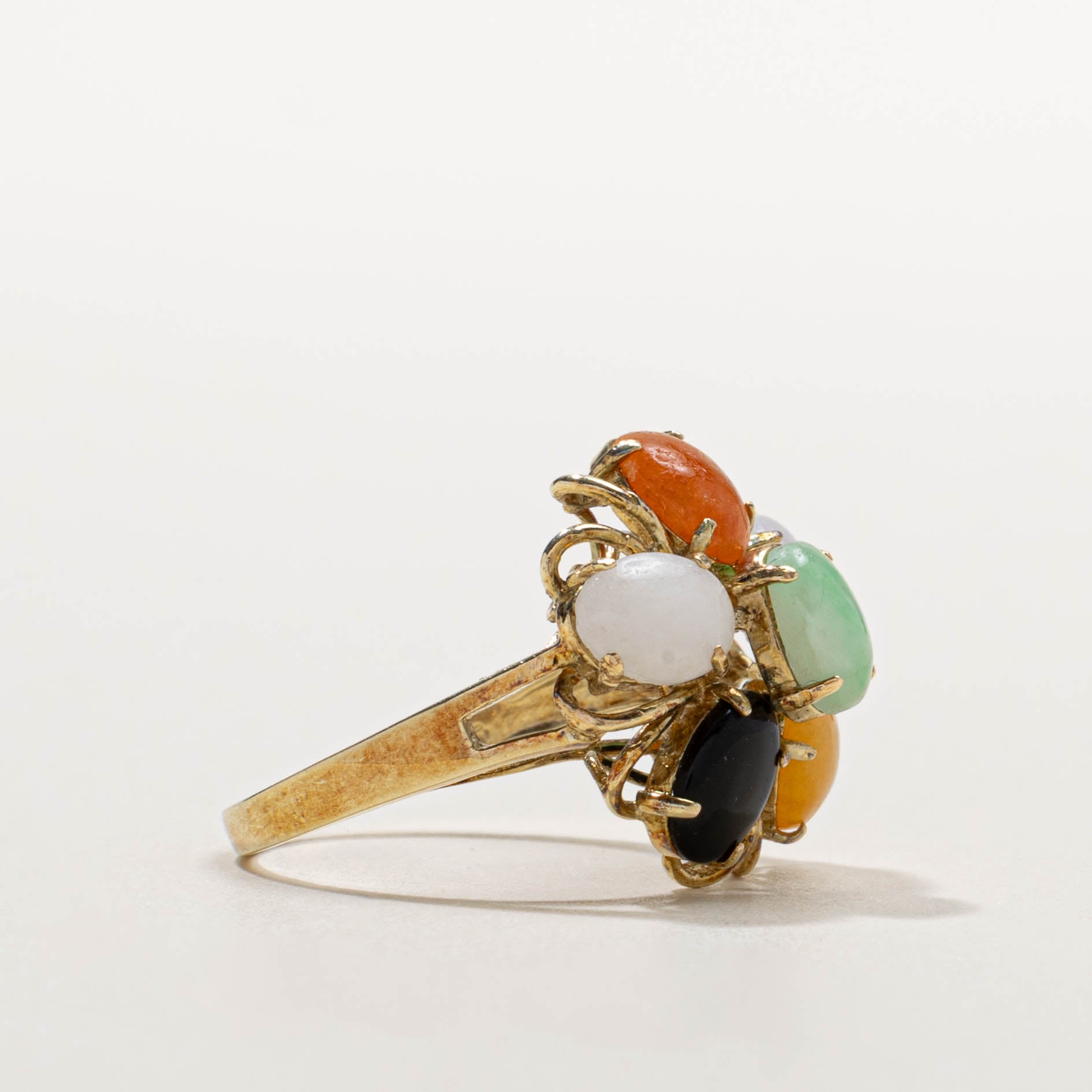 14k Multi Colour Jadeite Cluster Ring | 6.00ctw | SZ 6.5