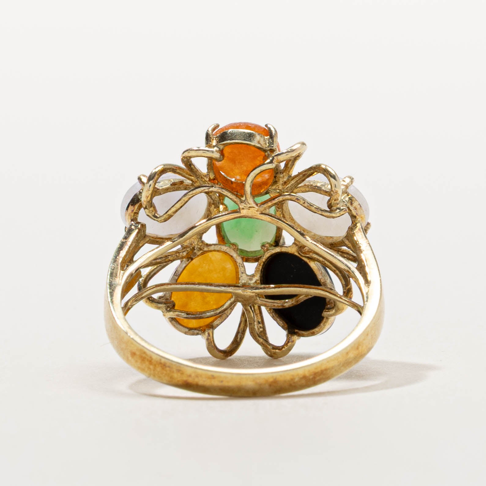 14k Multi Colour Jadeite Cluster Ring | 6.00ctw | SZ 6.5