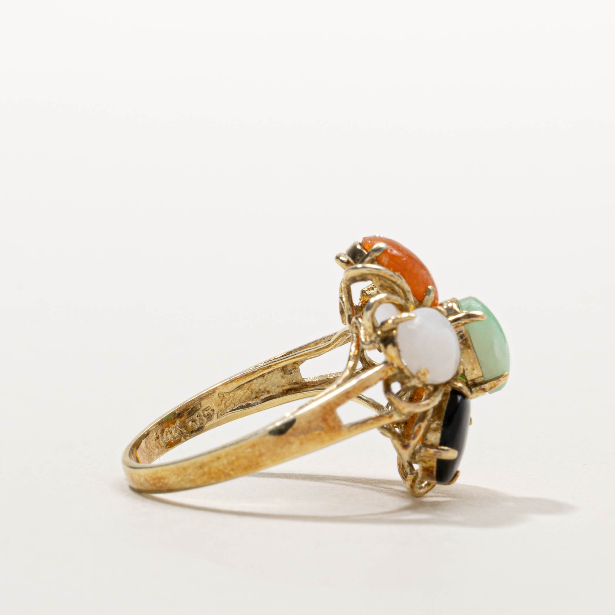 14k Multi Colour Jadeite Cluster Ring | 6.00ctw | SZ 6.5