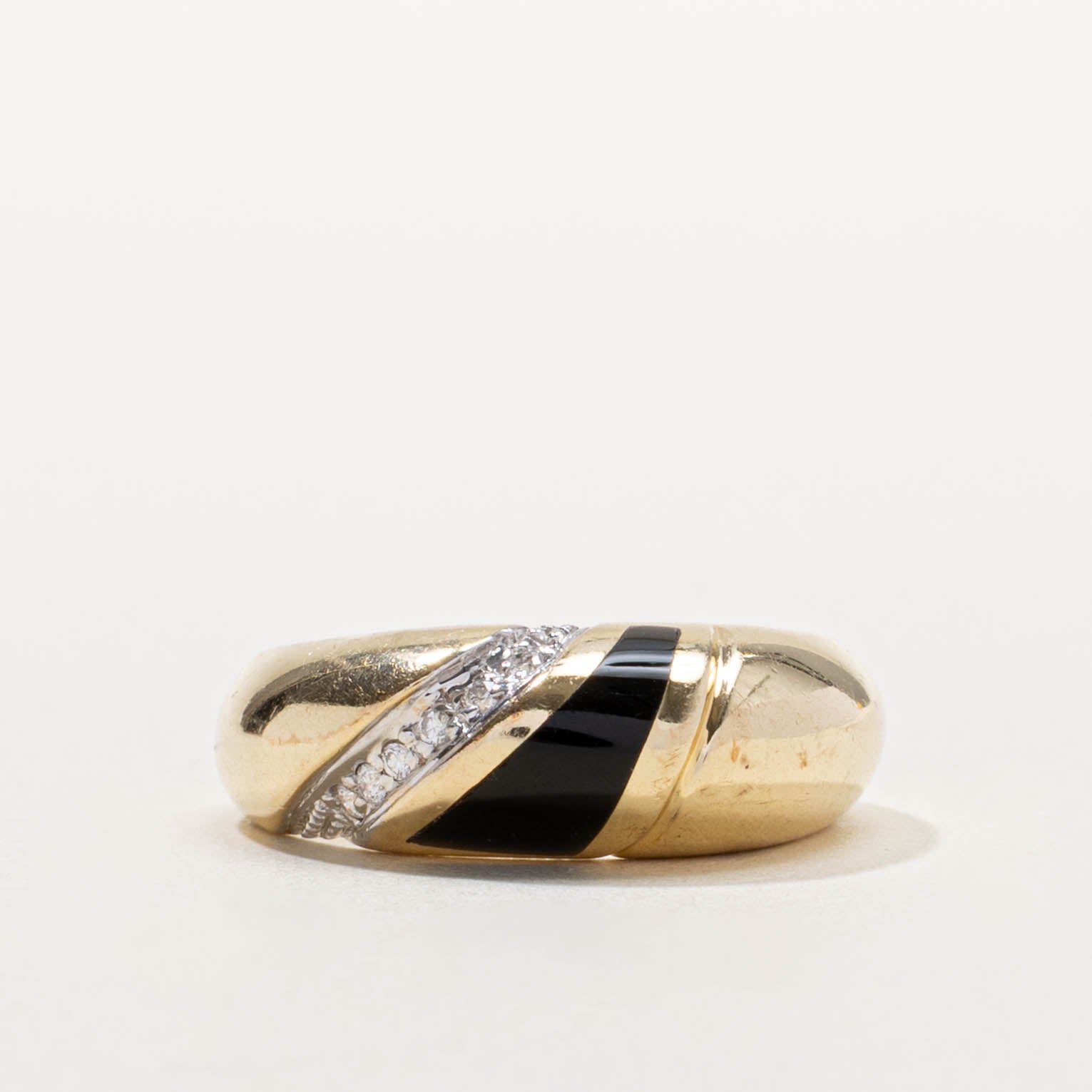 14k 80s Onyx & Diamond Dome Ring | 0.75ct, 0.06ctw | SZ 7