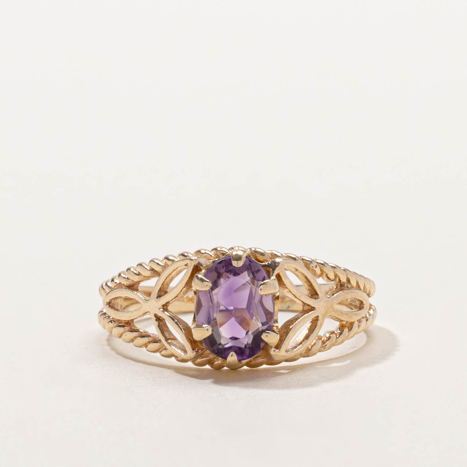 10k Oval Cut Amethyst Openwork Ring | 0.90ct | SZ 8