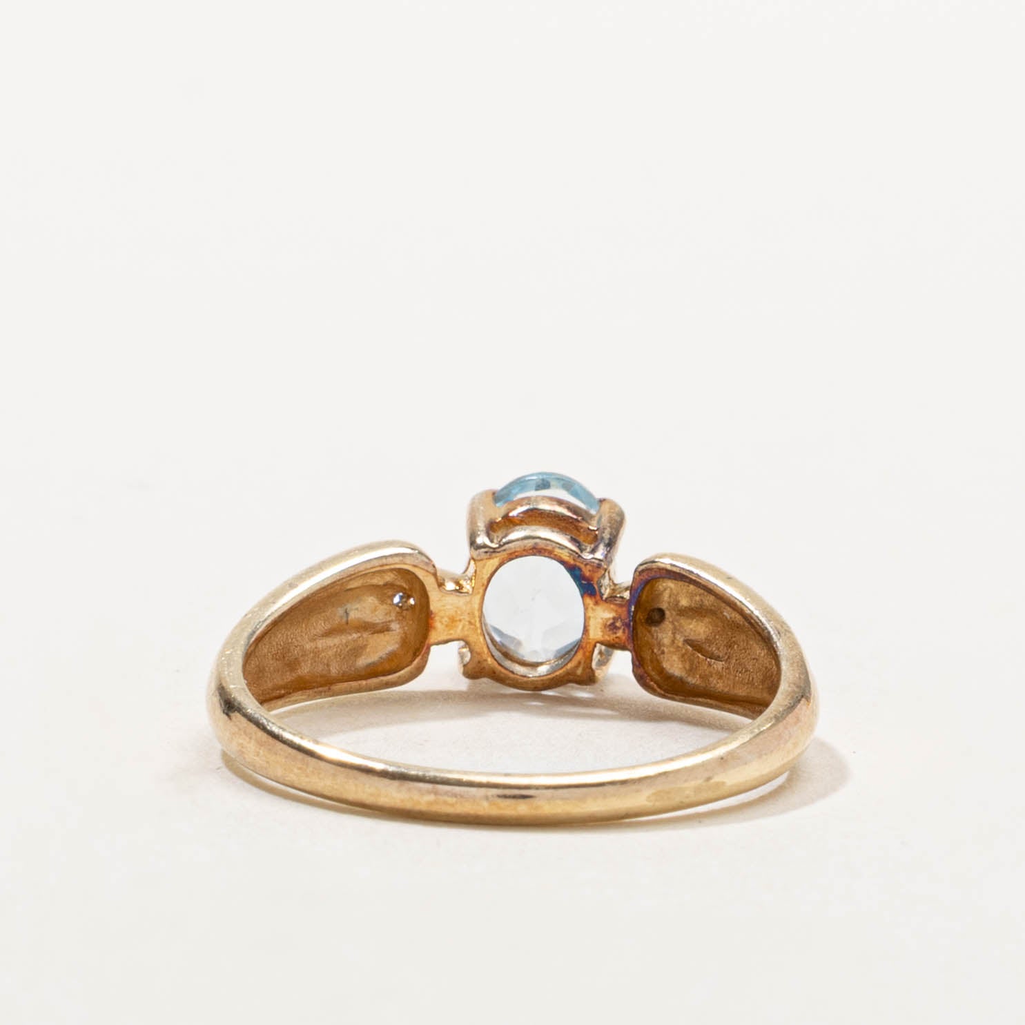 10k Blue Topaz & Diamond Accented Grooved Ring | 0.80ct, 0.01ctw | SZ 7