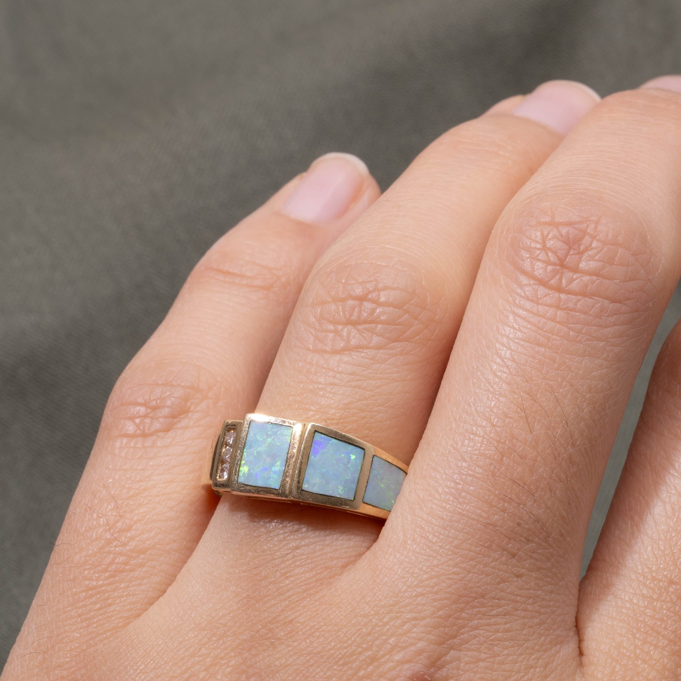 14k Opal Inlay & Diamond Accented Ring | 1.50ctw, 0.06ctw | SZ 7.5