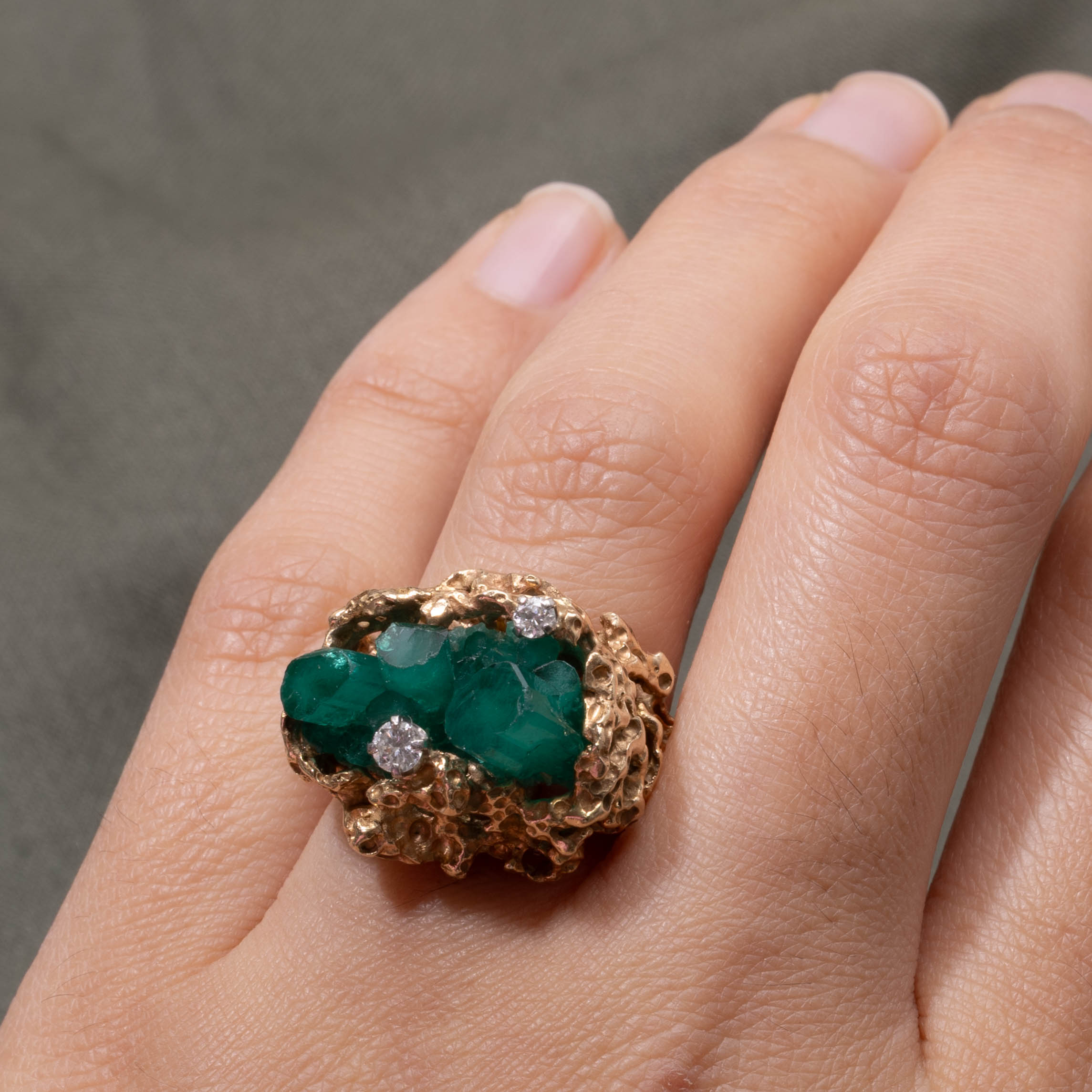 Synthetic Emerald Crystal & Diamond Cluster Cocktail Ring | 10.00ct, 0.15ctw | SZ 5.75