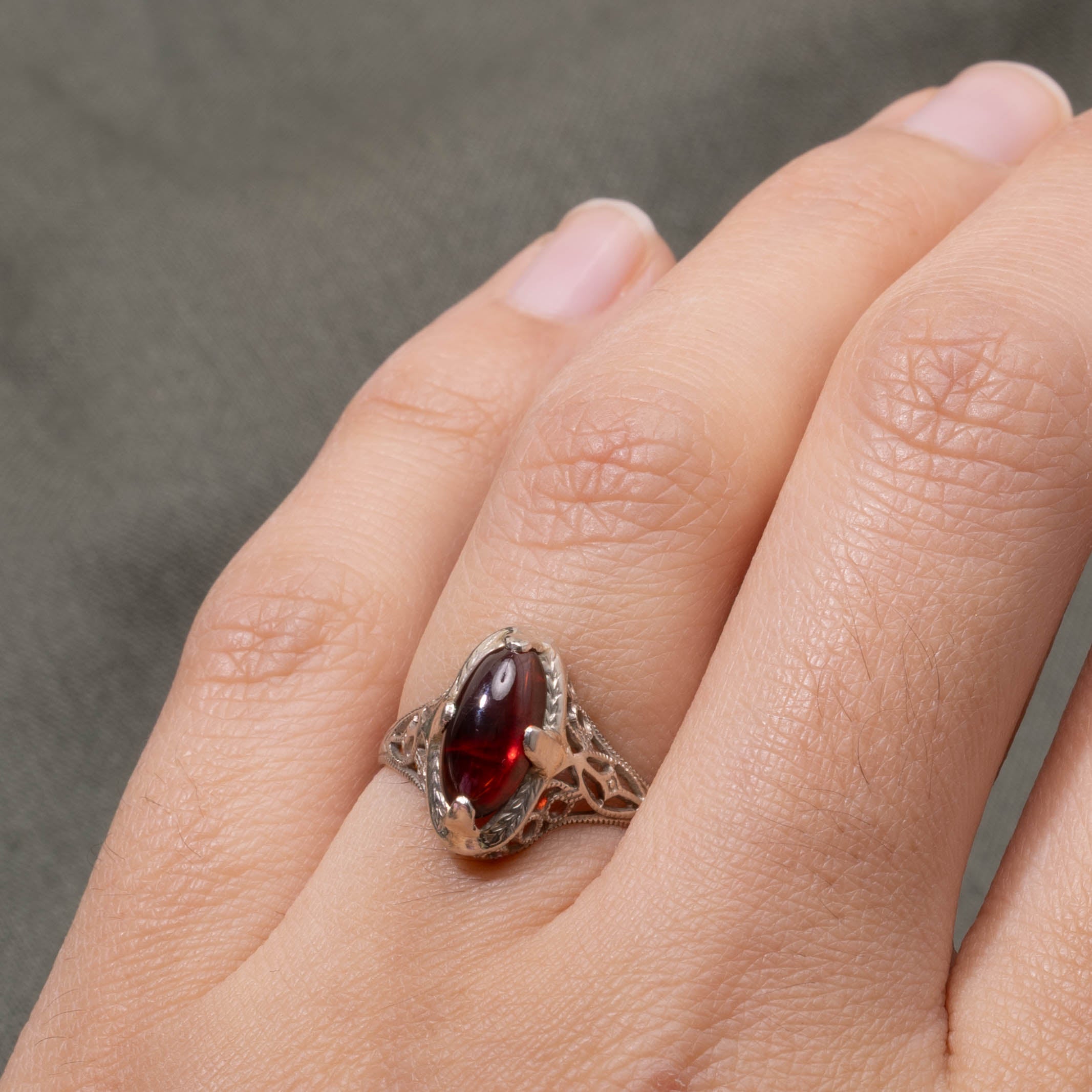 'O. B. Allan' Art Deco 14k Garnet Filigree Ring | 1.60ct | SZ 5.5