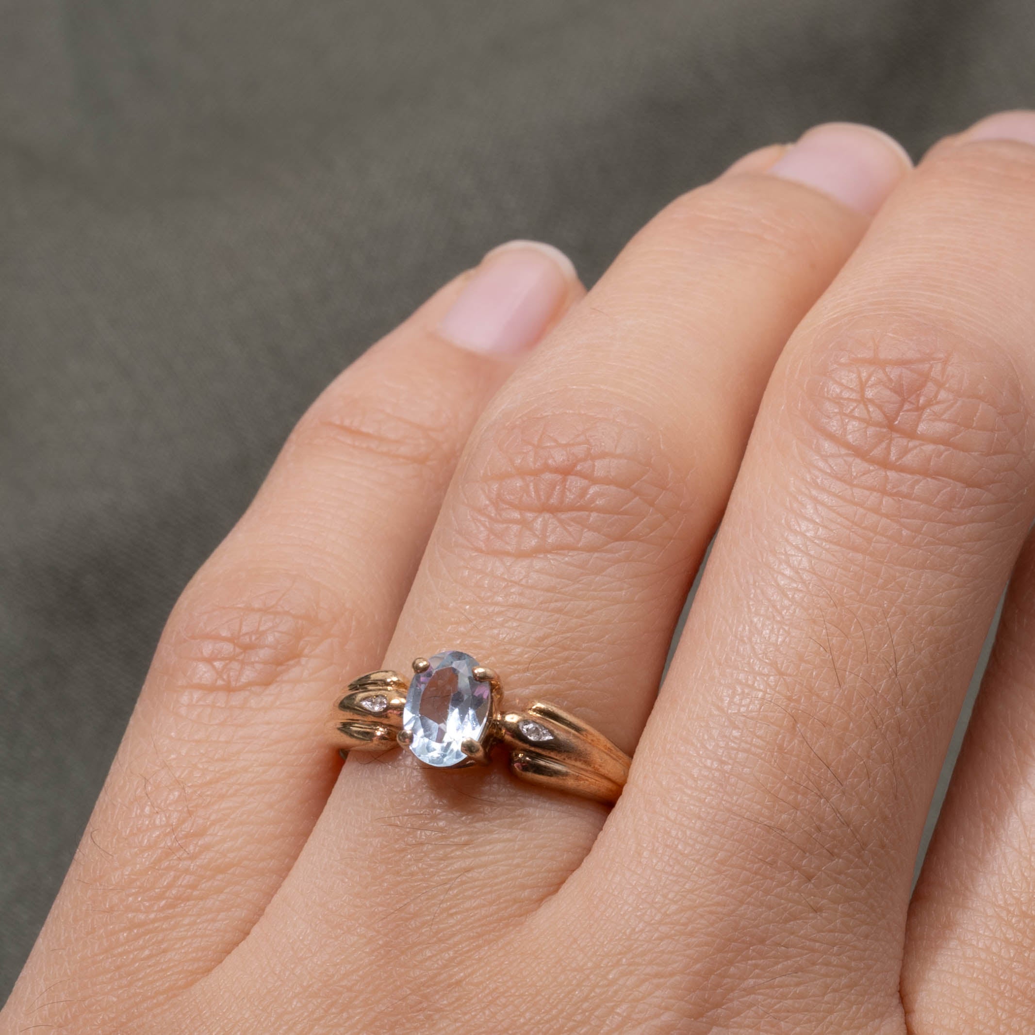 10k Blue Topaz & Diamond Accented Grooved Ring | 0.80ct, 0.01ctw | SZ 7