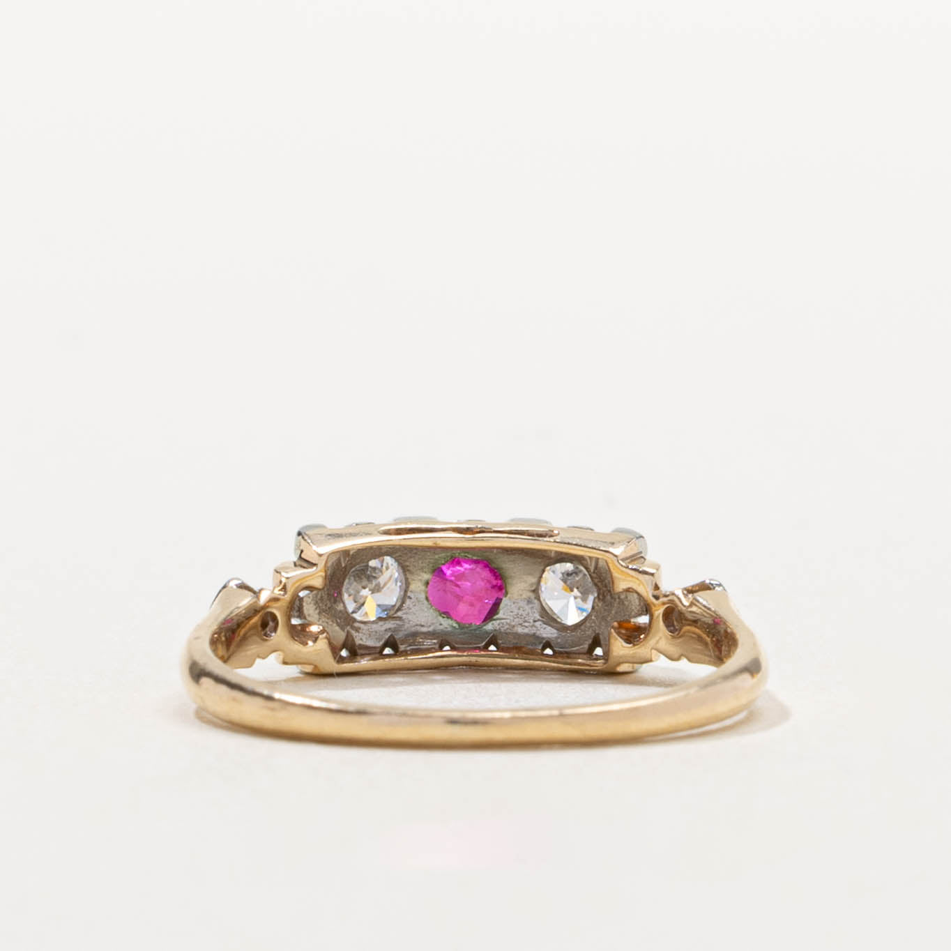 ‘Birks’ Art Deco Three Stone Ruby & Diamond Ring | 0.25ct, 0.30ctw | SZ 6