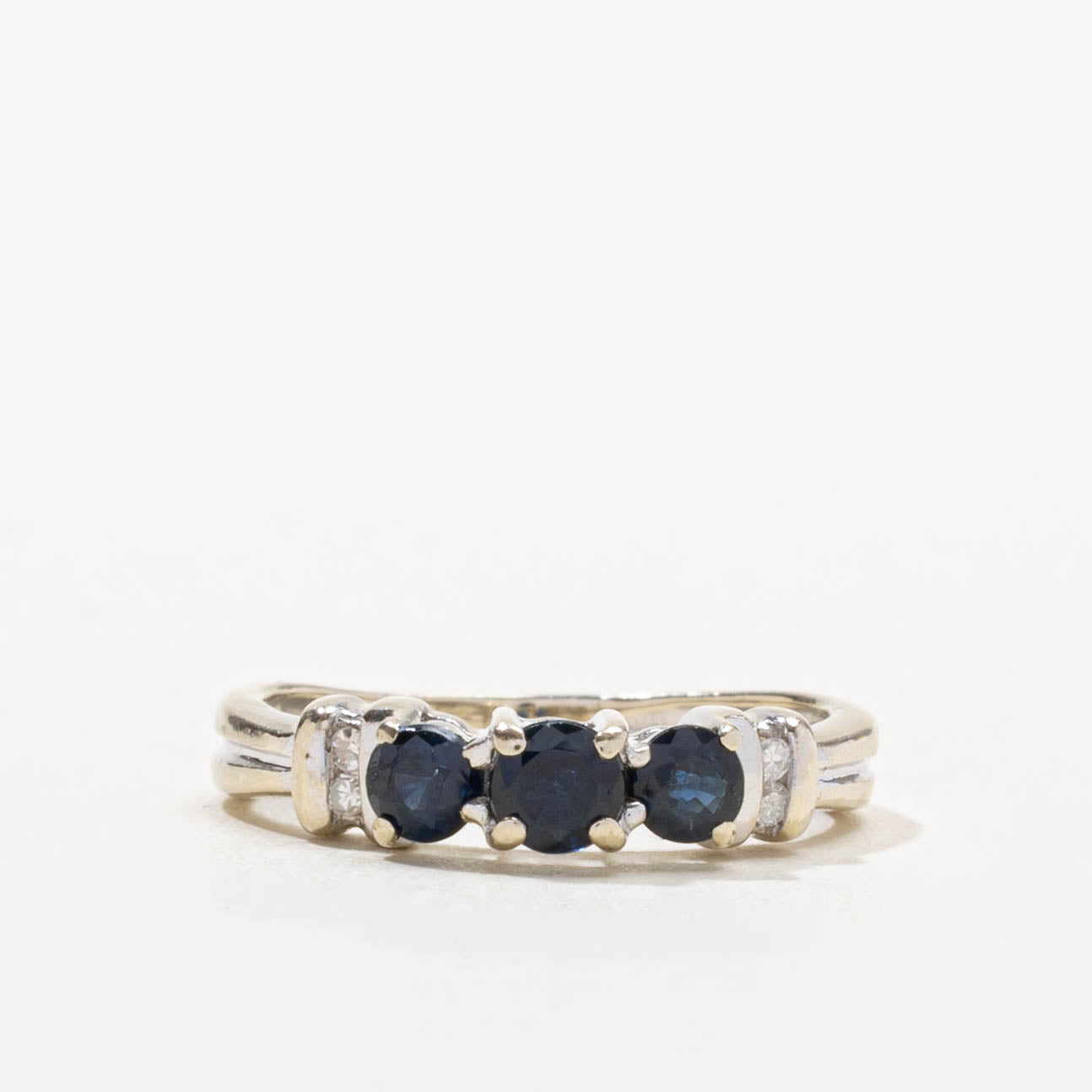 10k Three Stone Sapphire & Diamond Accented Ring | 0.50ctw, 0.04ctw | SZ 3.25