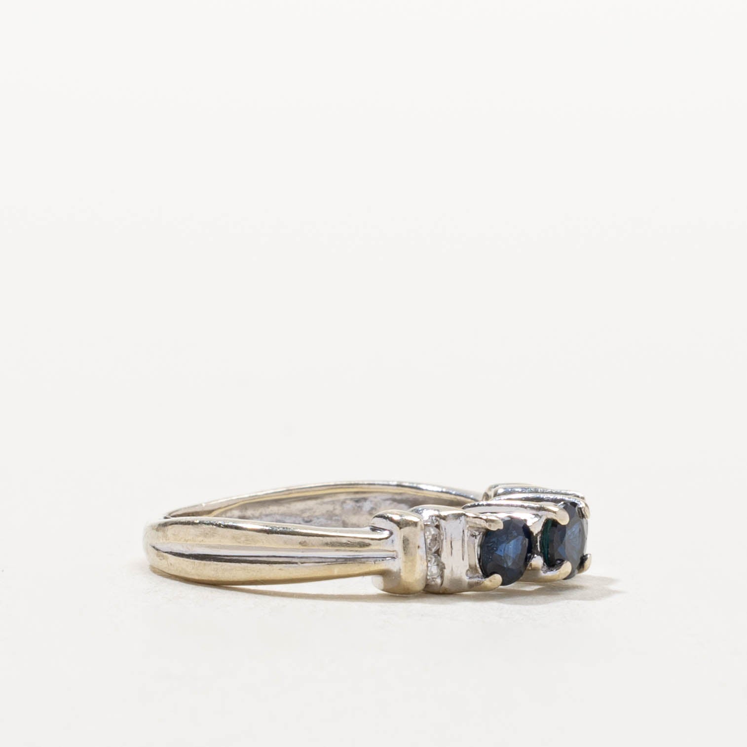 10k Three Stone Sapphire & Diamond Accented Ring | 0.50ctw, 0.04ctw | SZ 3.25