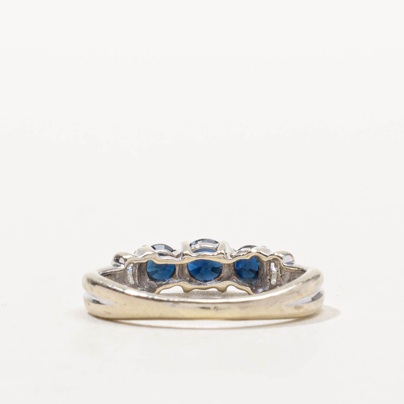 10k Three Stone Sapphire & Diamond Accented Ring | 0.50ctw, 0.04ctw | SZ 3.25