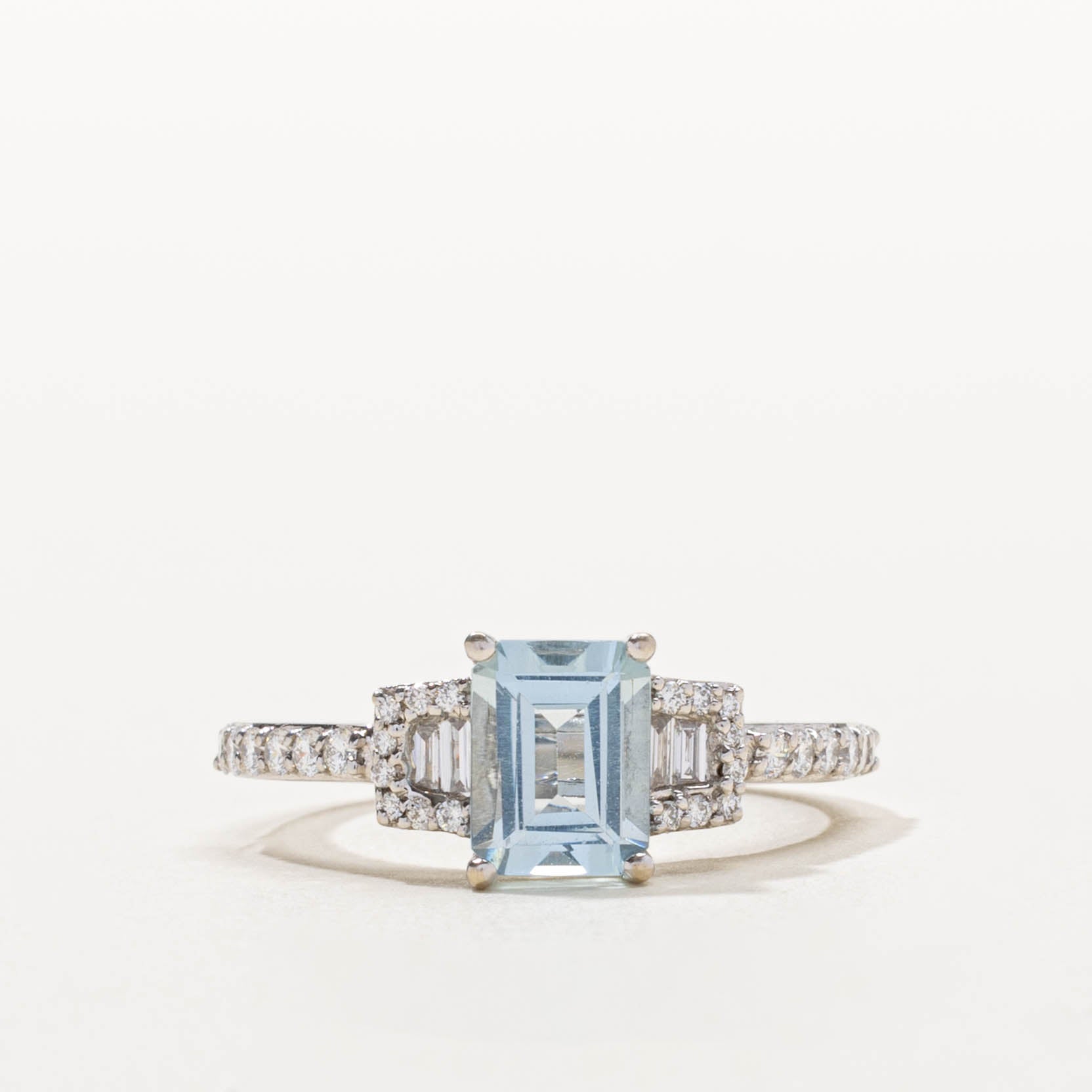 14k Aquamarine & Diamond Accented Ring | 1.50ct, 0.35ctw | SZ 8.5