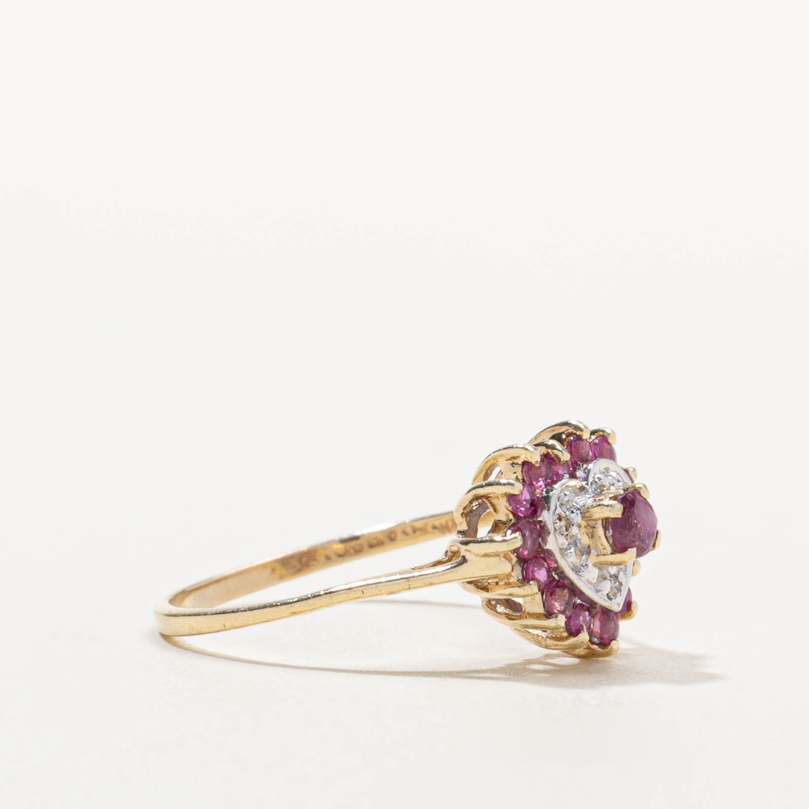 10k Ruby & Diamond Heart Cluster Ring | 0.45ctw, 0.03ctw | SZ 7.25