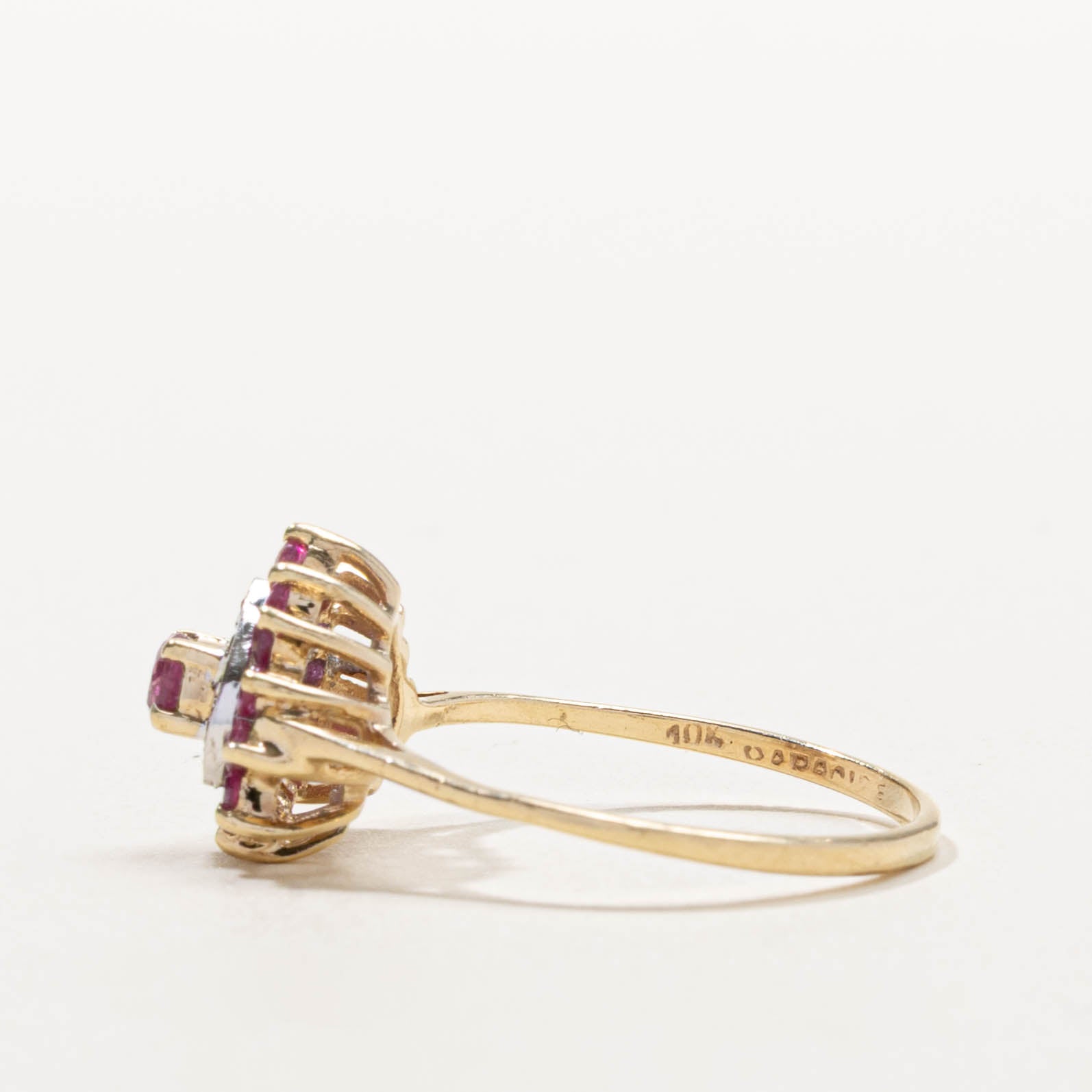 10k Ruby & Diamond Heart Cluster Ring | 0.45ctw, 0.03ctw | SZ 7.25