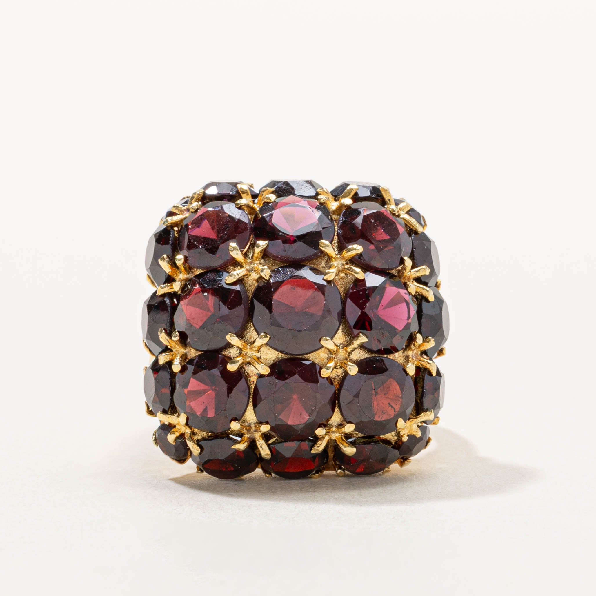 18k Garnet Cluster Cushion Cocktail Ring | 16.00ctw | SZ 7