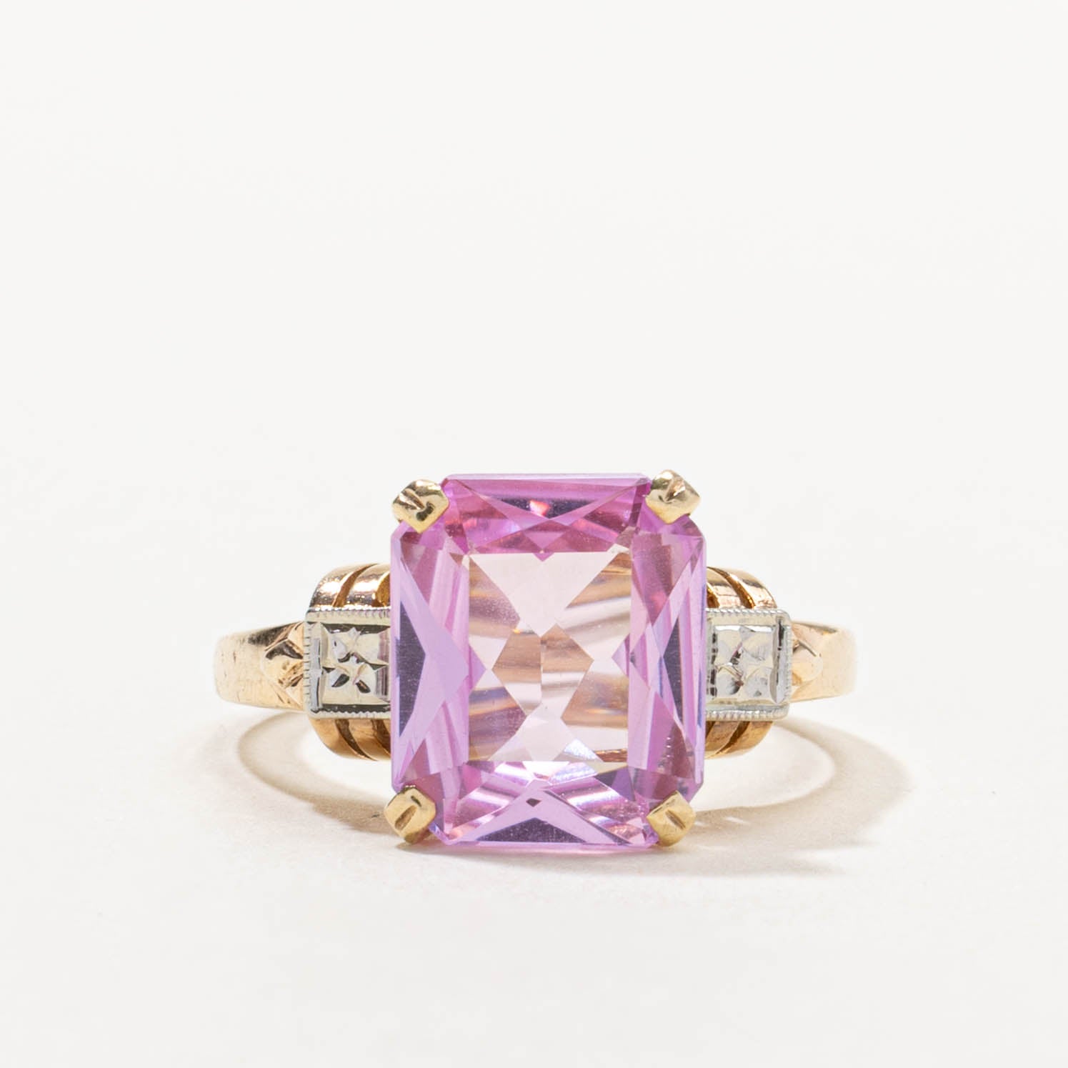 10k Retro Synthetic Sapphire Engraved Ring | 6.50ct | SZ 7.75