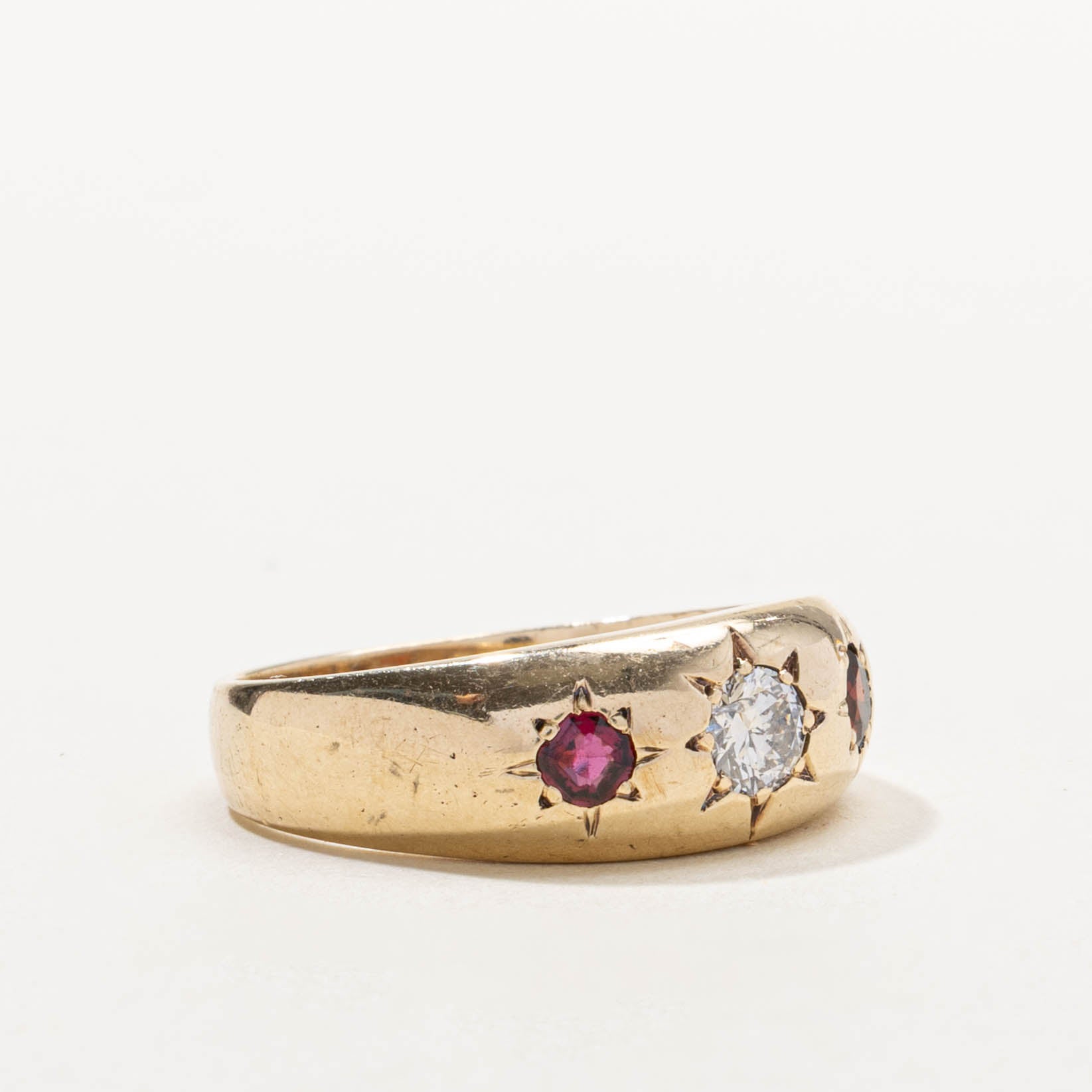 10k Star Set Garnet, Ruby & Diamond Band | 0.32ct, 0.35ctw | SZ 9.25