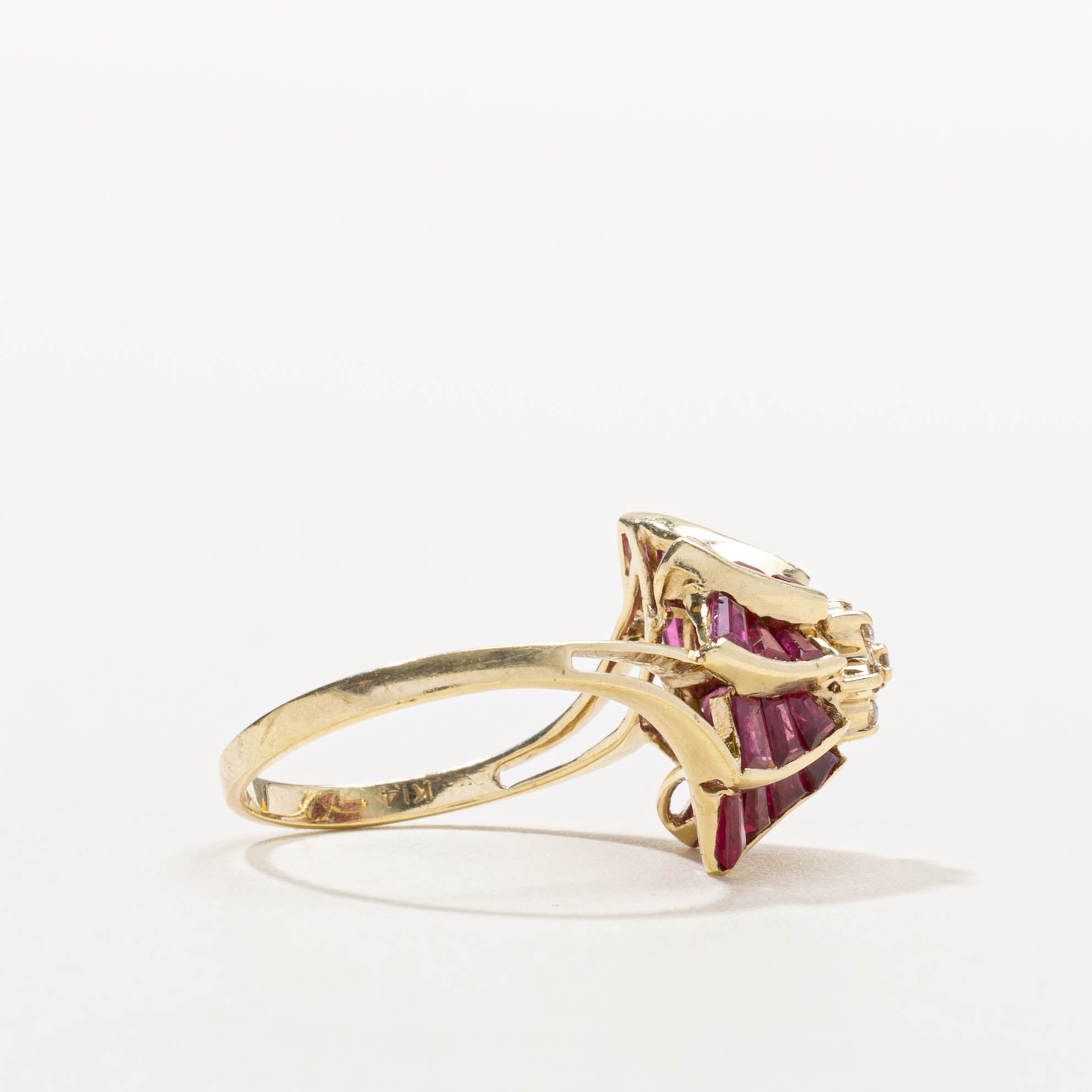 14k Ruby & Diamond Spiral Flower Ring | 2.02ctw, 0.07ctw | SZ 8