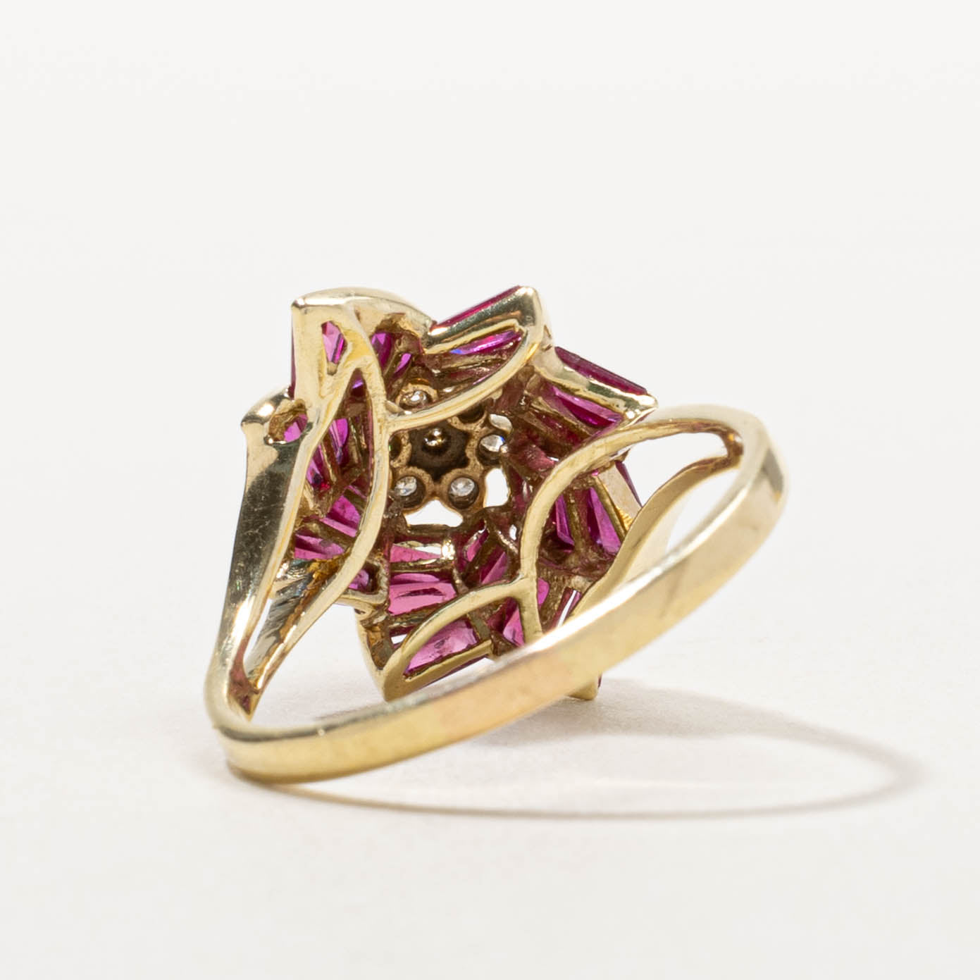 14k Ruby & Diamond Spiral Flower Ring | 2.02ctw, 0.07ctw | SZ 8
