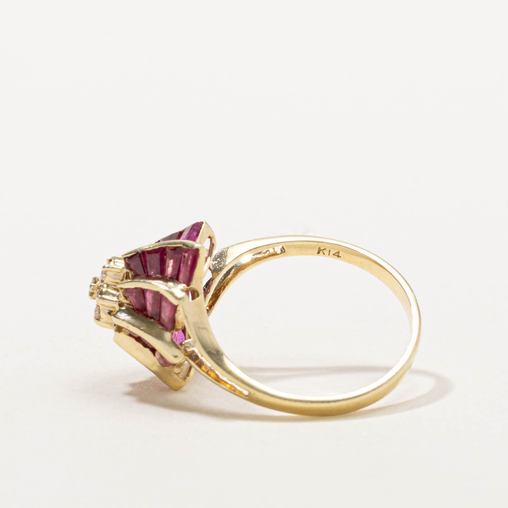 14k Ruby & Diamond Spiral Flower Ring | 2.02ctw, 0.07ctw | SZ 8