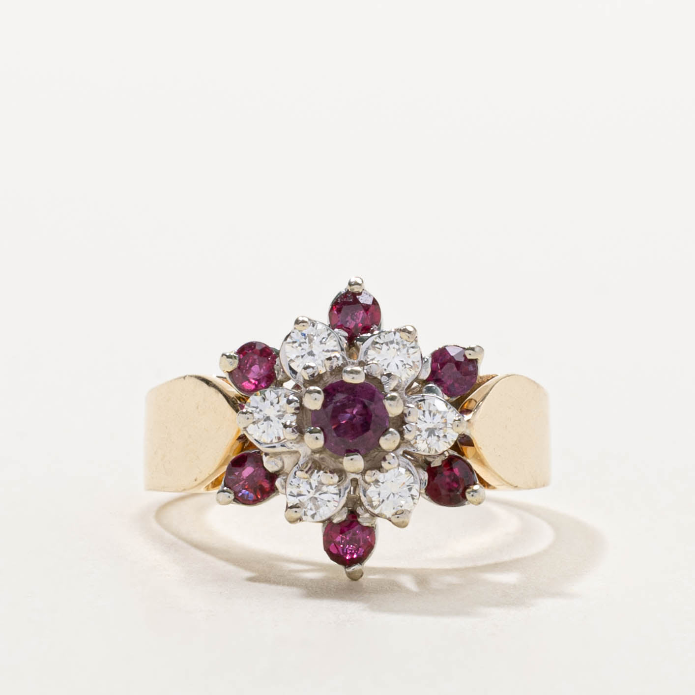 14k Ruby & Diamond Floral Cluster Ring | 0.54ctw, 0.30ctw | SZ 6.75