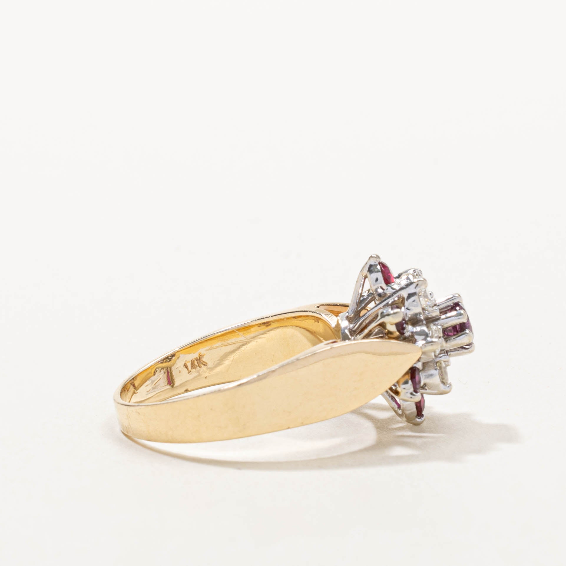 14k Ruby & Diamond Floral Cluster Ring | 0.54ctw, 0.30ctw | SZ 6.75
