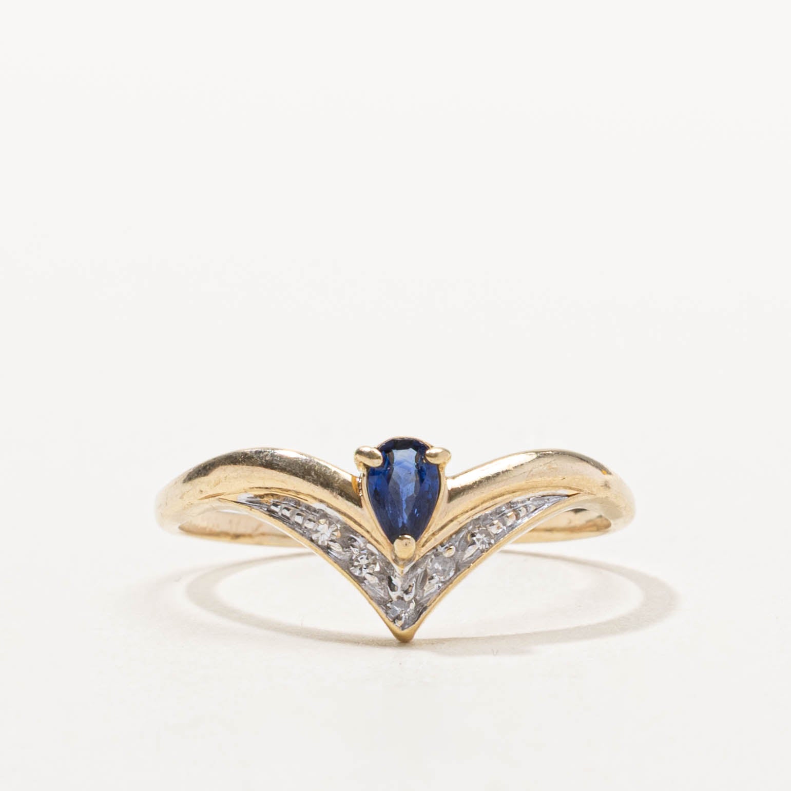 10k Sapphire & Diamond Accented Chevron Ring | 0.17ct, 0.03ctw | SZ 9