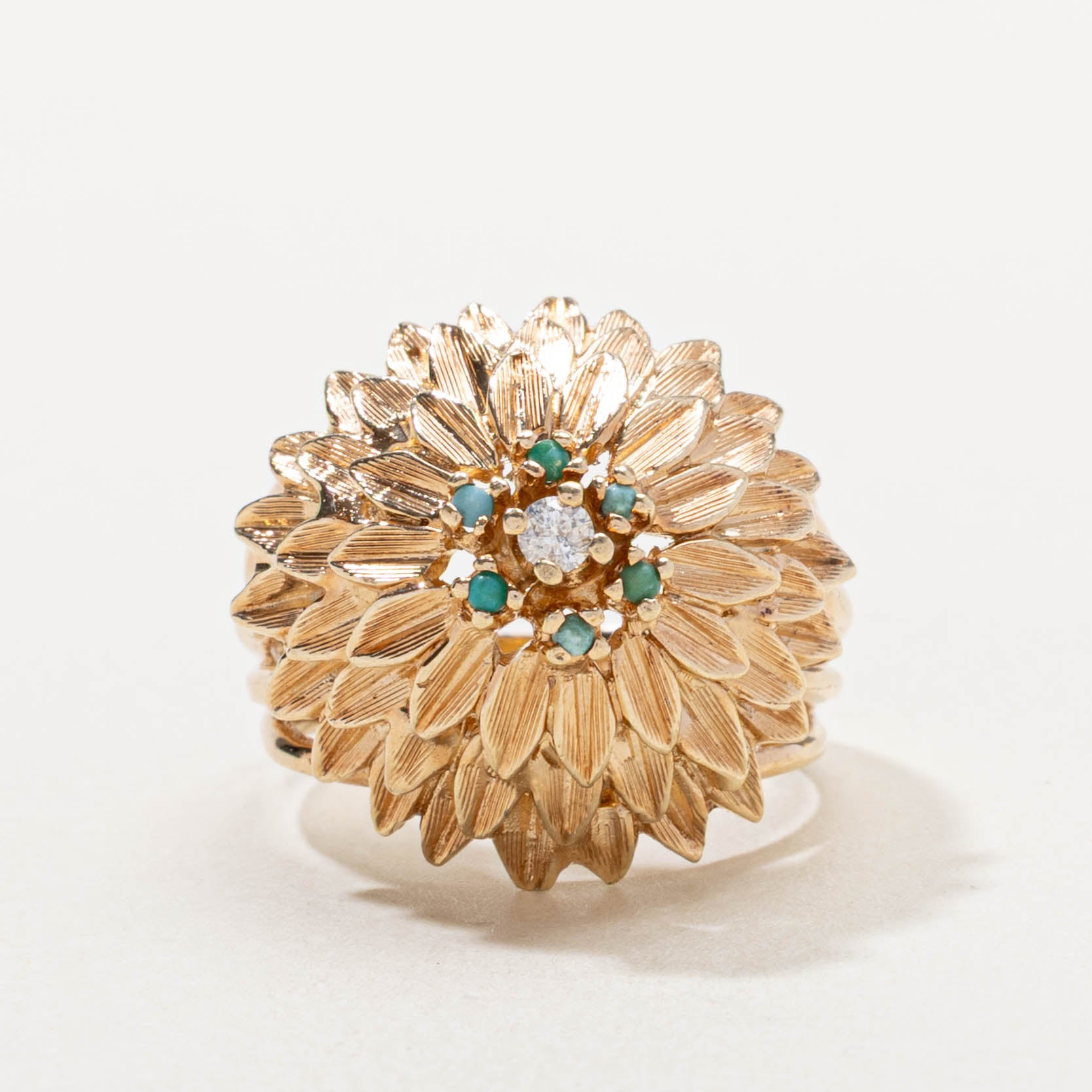 Glass & Diamond Floral Cluster Cocktail Ring | 0.06ctw, 0.05ctw | SZ 6.5