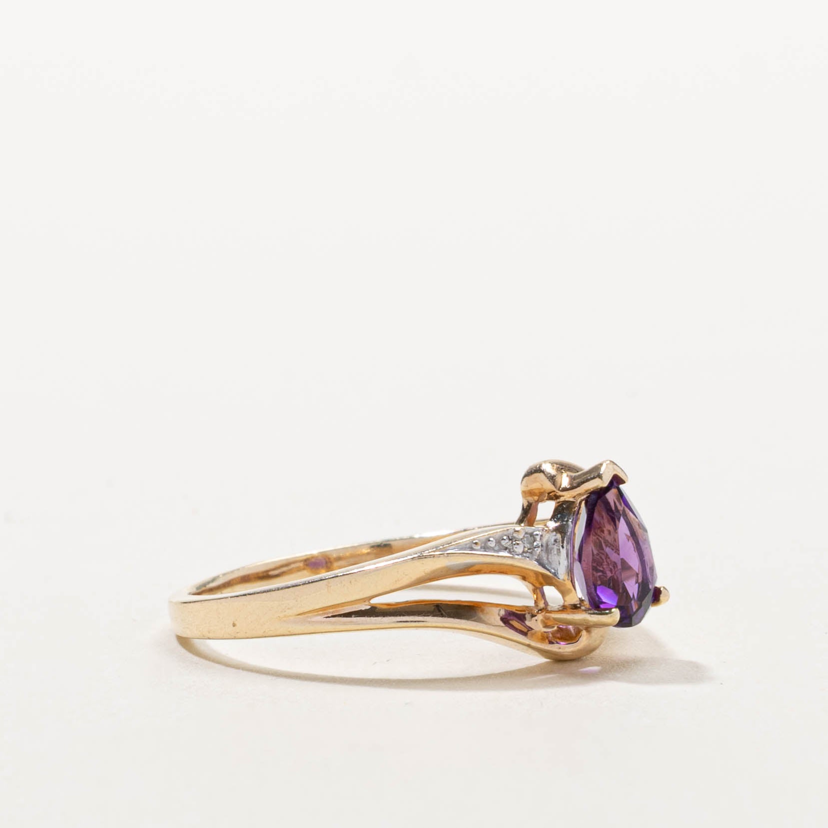 10k Pear Cut Amethyst & Diamond Accented Bypass Ring | 0.50ct, 0.01ctw | SZ 8.5
