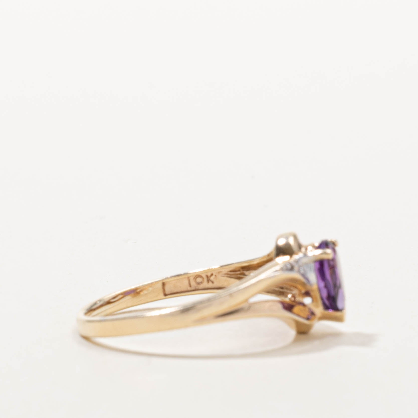 10k Pear Cut Amethyst & Diamond Accented Bypass Ring | 0.50ct, 0.01ctw | SZ 8.5