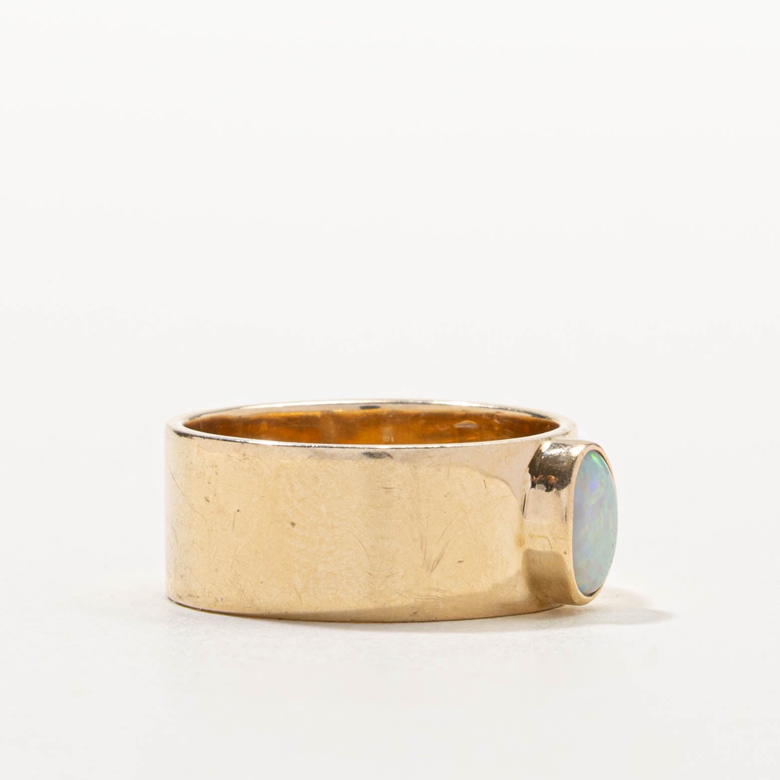 14k Bezel Set Synthetic Opal Band | 0.33ct | 10.80mm | SZ 7.5