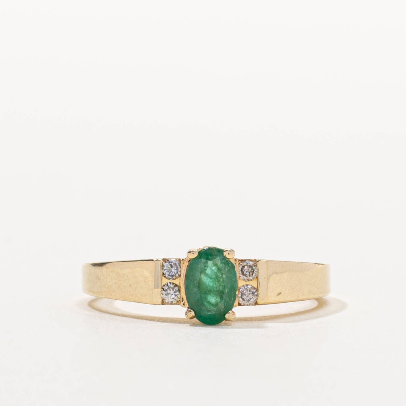 14k Oval Cut Emerald & Diamond Accented Ring | 0.35ct, 0.08ctw | SZ 6.5