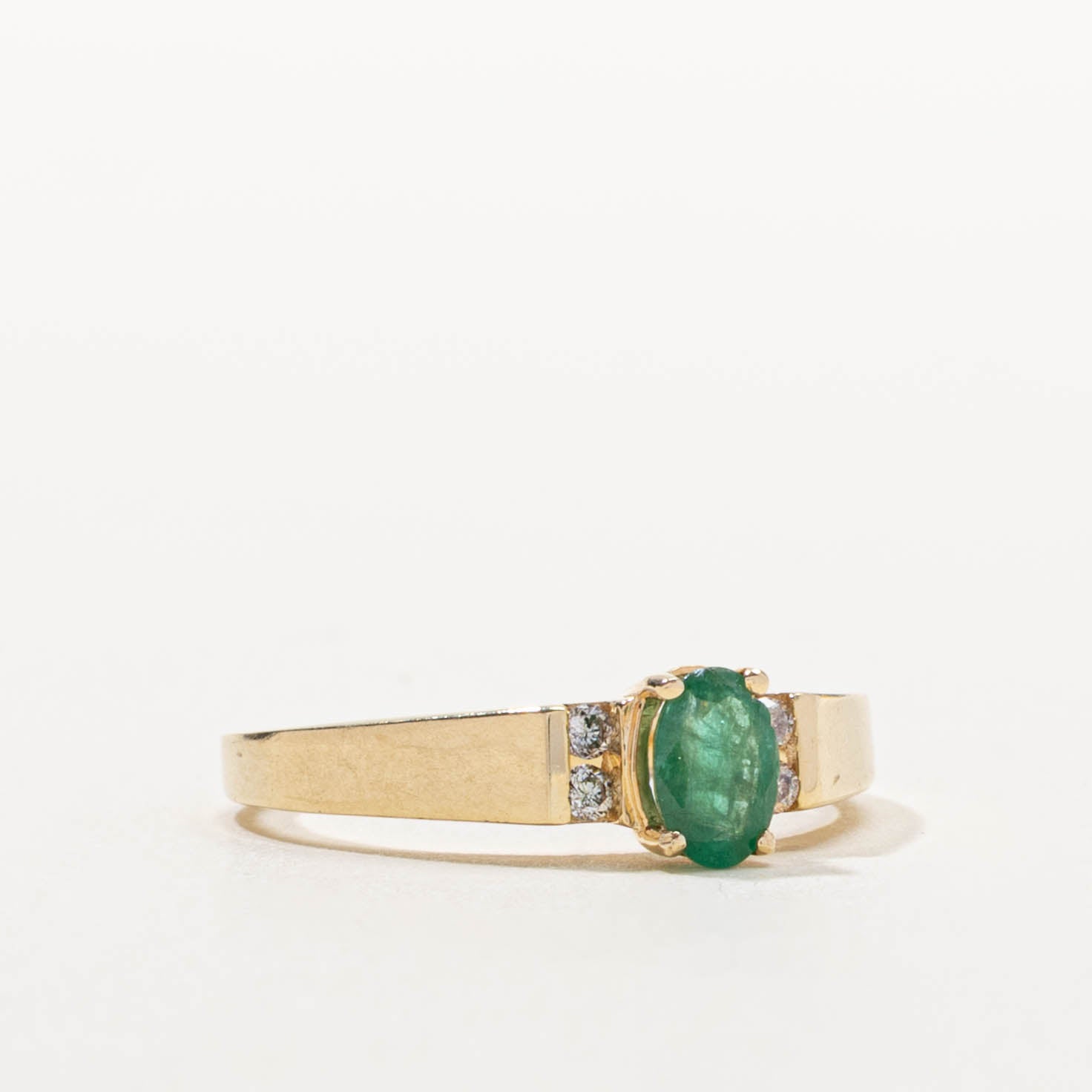 14k Oval Cut Emerald & Diamond Accented Ring | 0.35ct, 0.08ctw | SZ 6.5