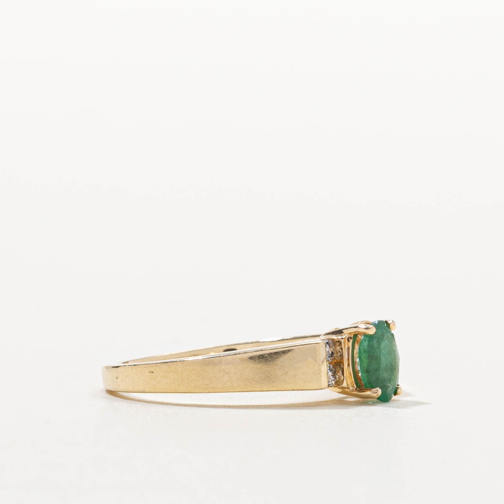 14k Oval Cut Emerald & Diamond Accented Ring | 0.35ct, 0.08ctw | SZ 6.5