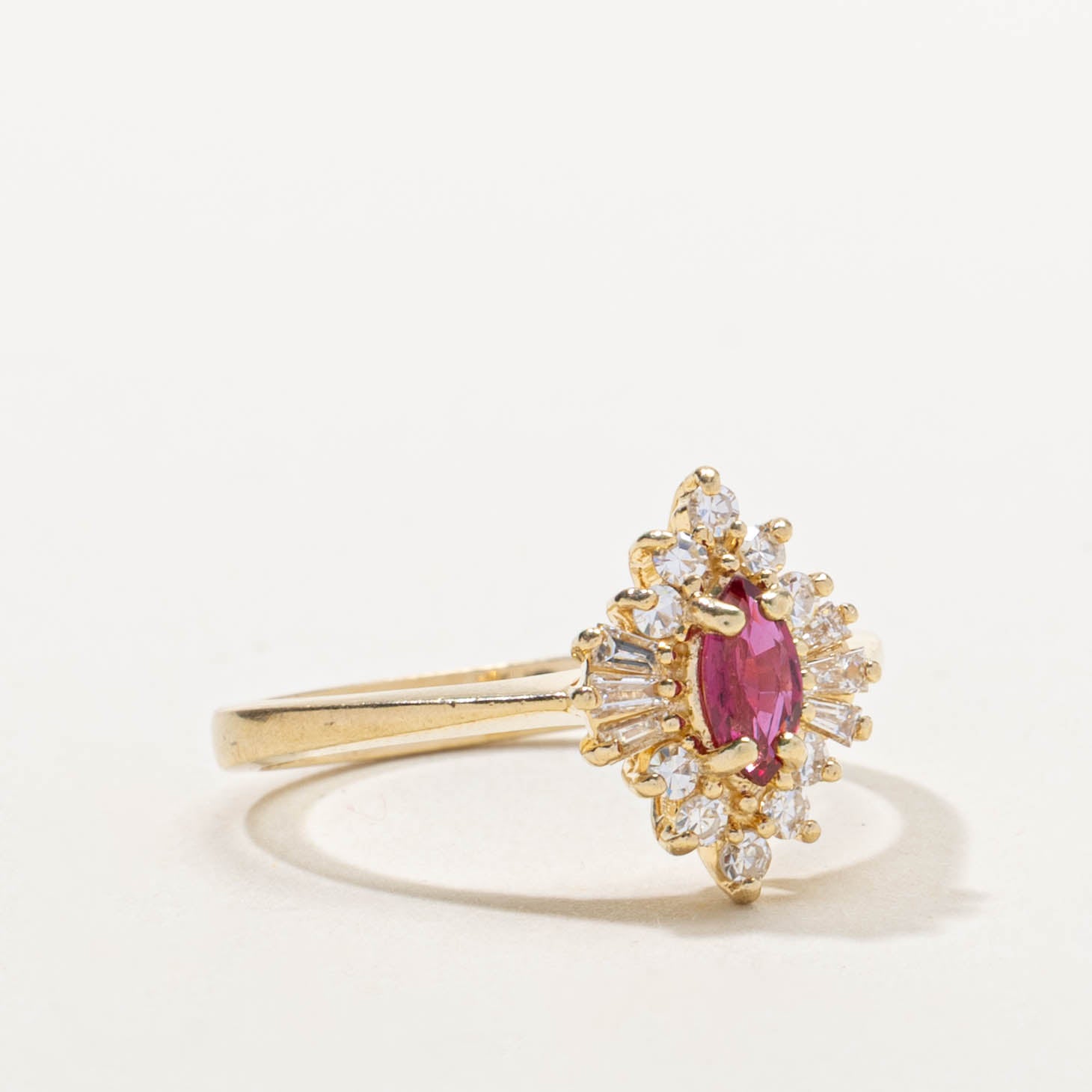 14k Marquise Cut Ruby & Diamond Halo Ring | 0.20ct, 0.25ctw | SZ 6.75